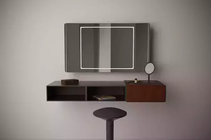 MakeUp Set modern bathroom with mirror and stool