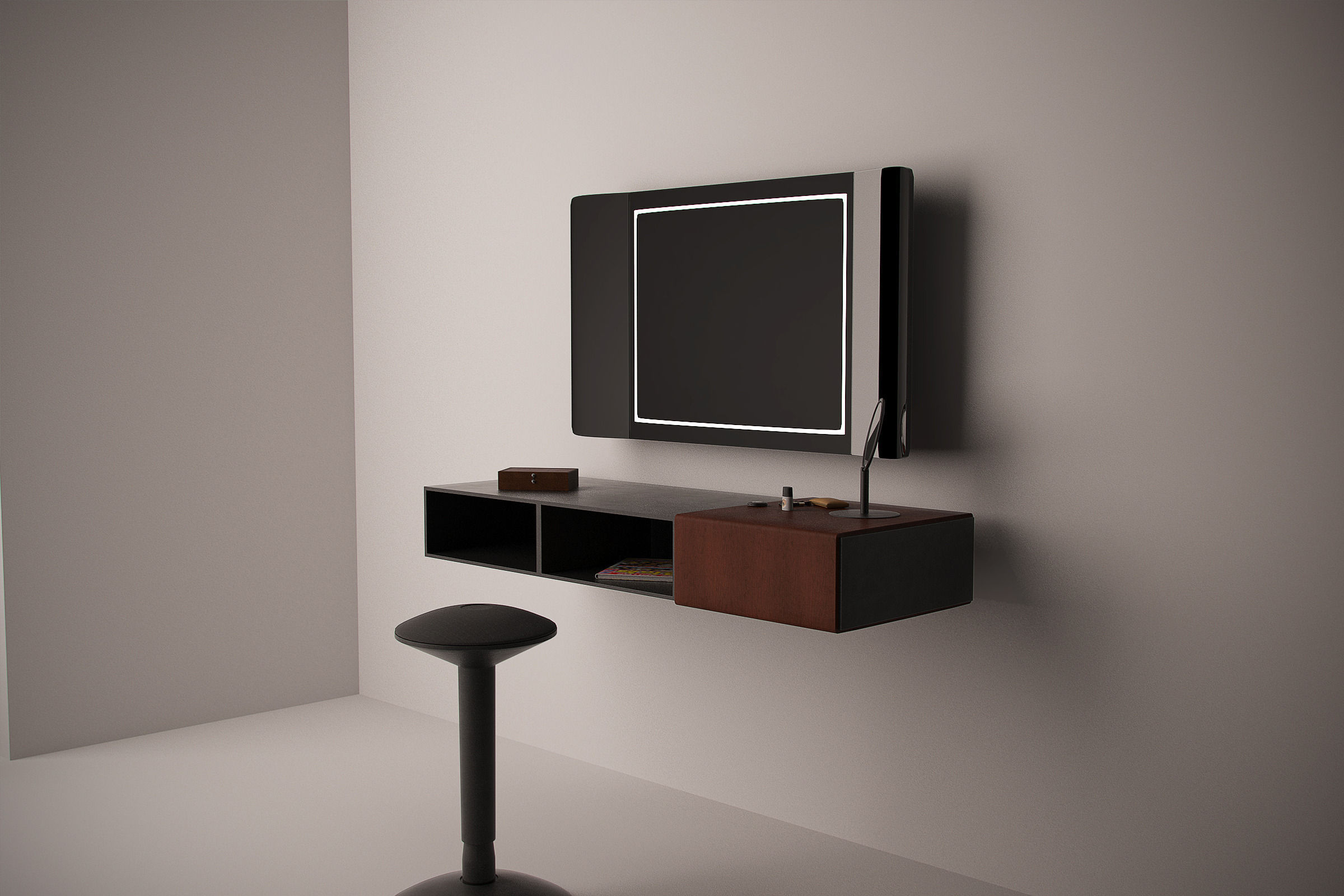 MakeUp Set modern bathroom with mirror and stool 3D model_2