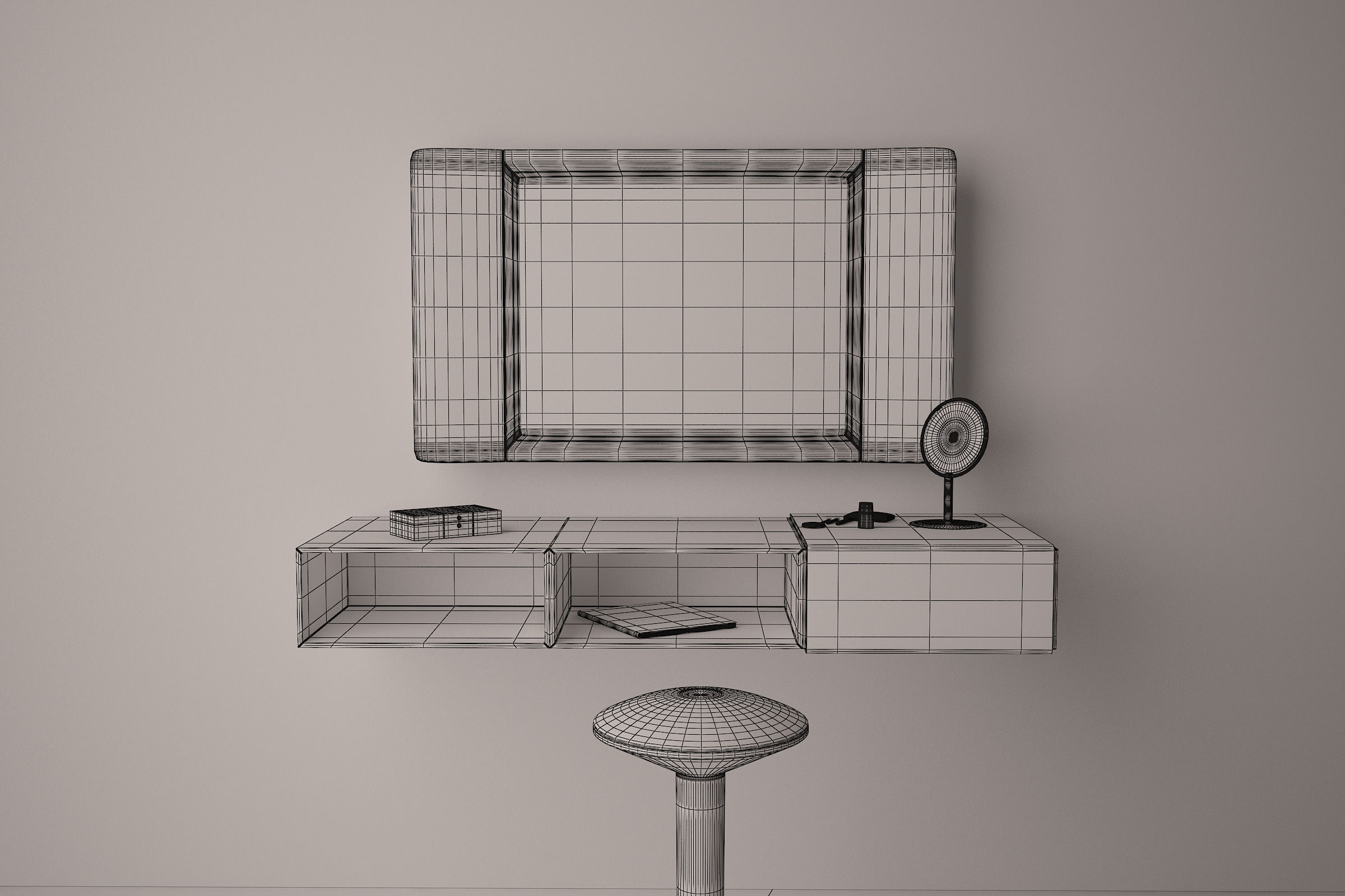 MakeUp Set modern bathroom with mirror and stool 3D model_4