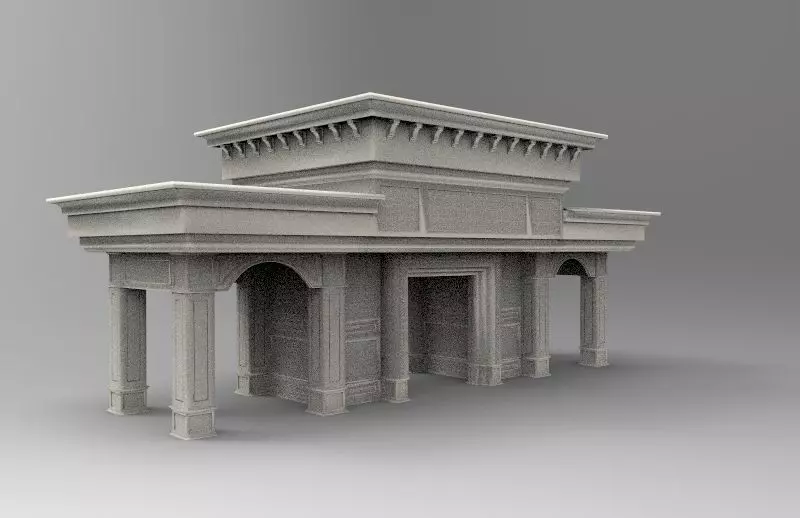 model building with two columns and roof Free low-poly 3D model_0