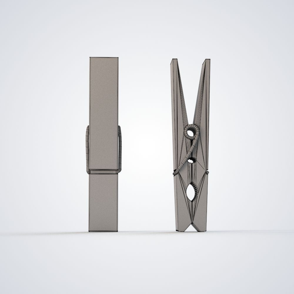Wooden Clothes Peg Low-poly 3D model_3