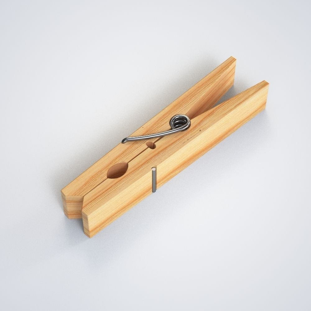 Wooden Clothes Peg Low-poly 3D model_1