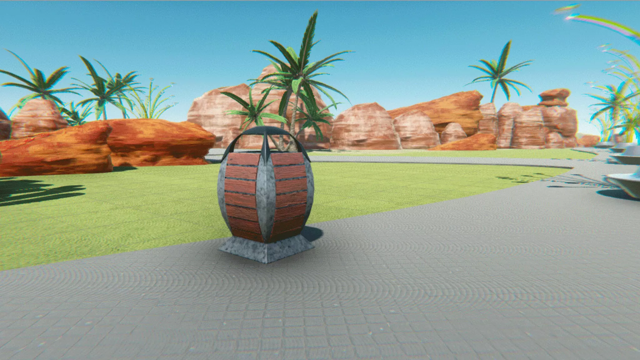 Trashbin statue in middle of desert 3D model
