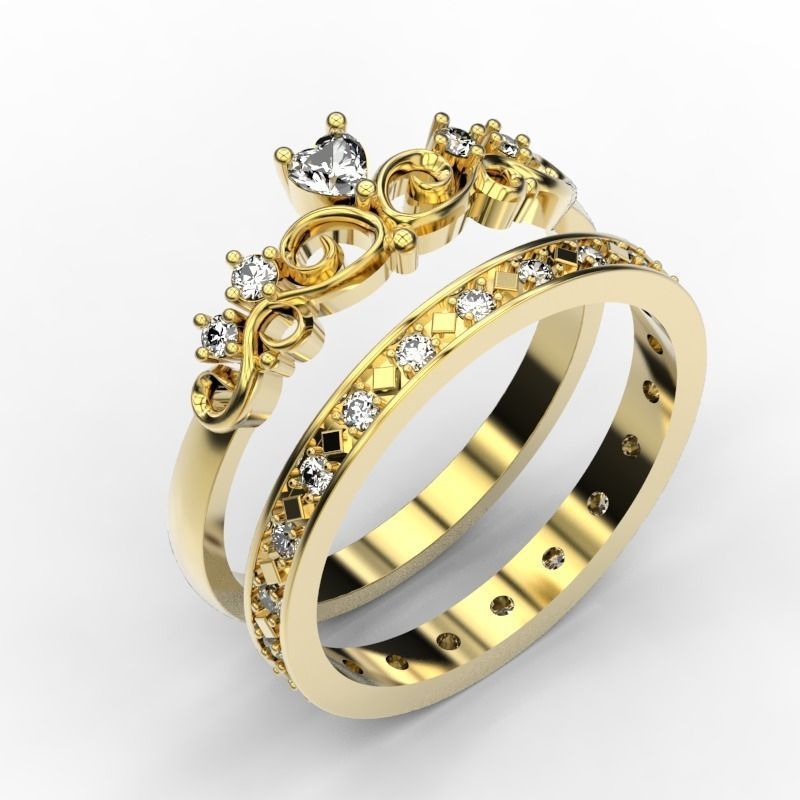 Crown ring set 2  3D print model_1