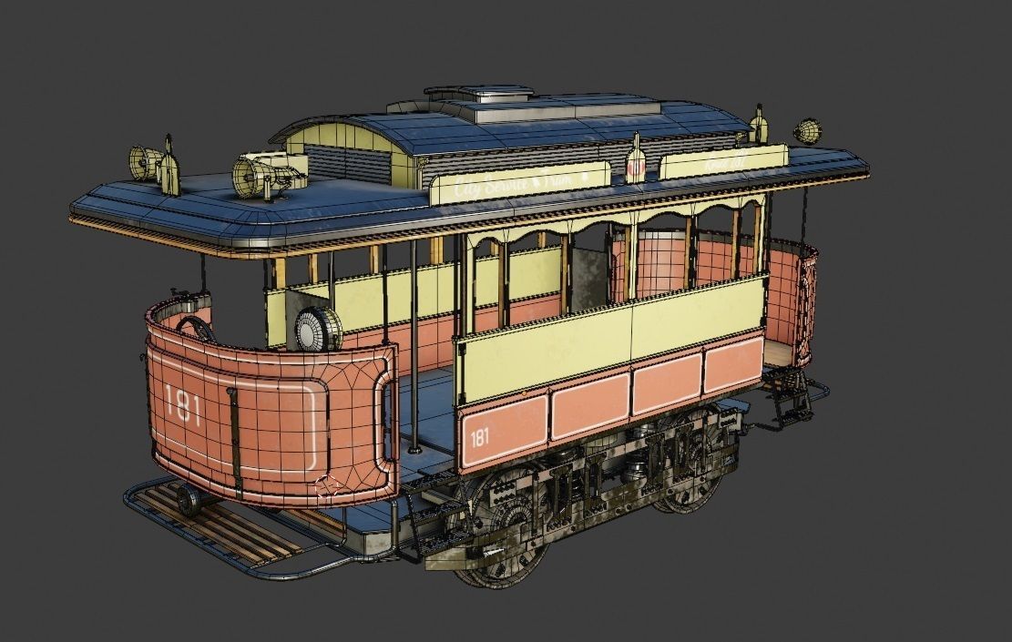 high detail tram with pbr textures 3D model_4