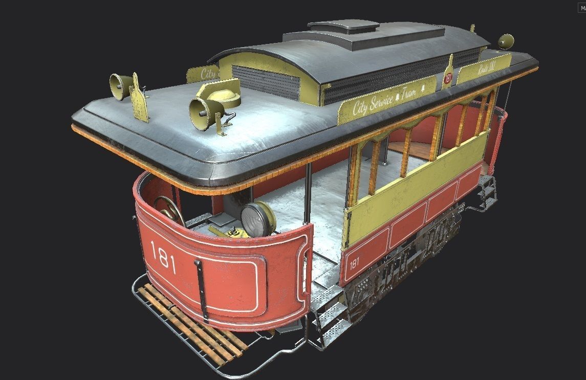 high detail tram with pbr textures 3D model_1