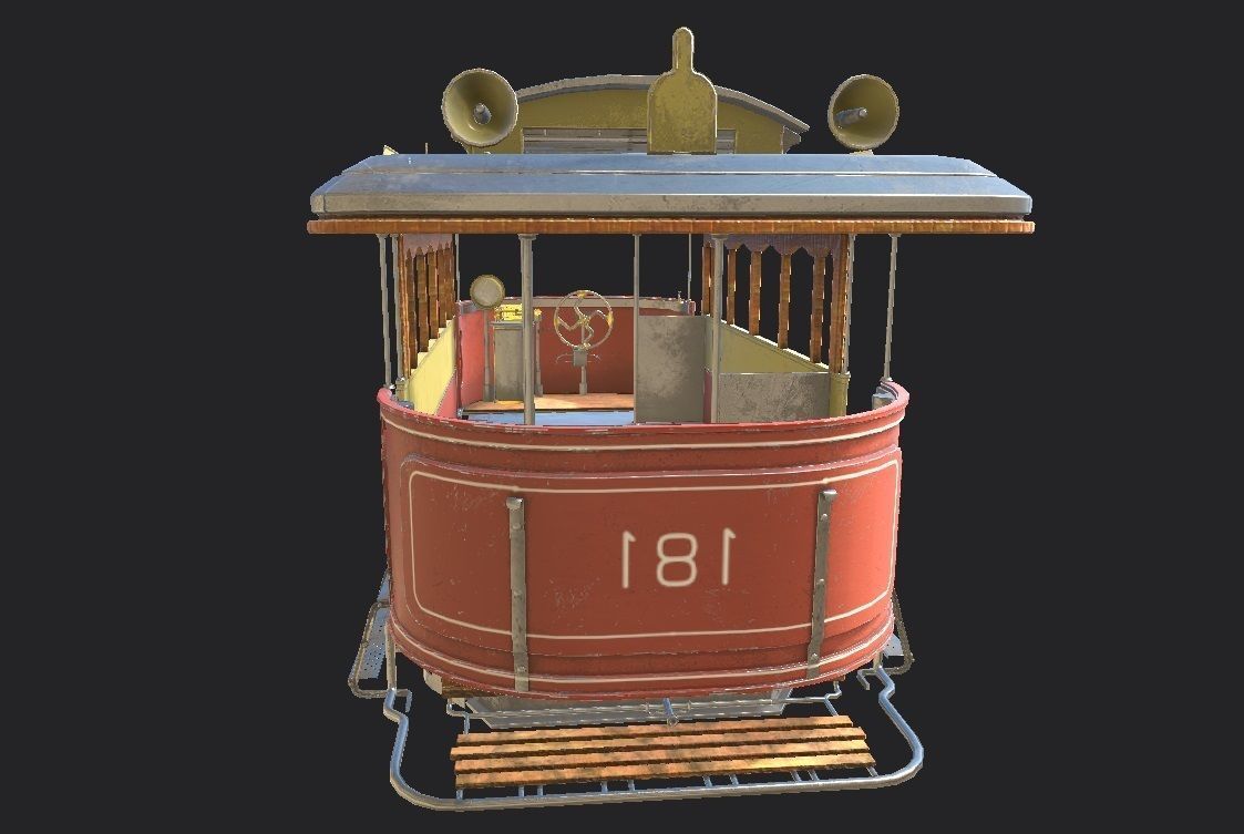 high detail tram with pbr textures 3D model_10