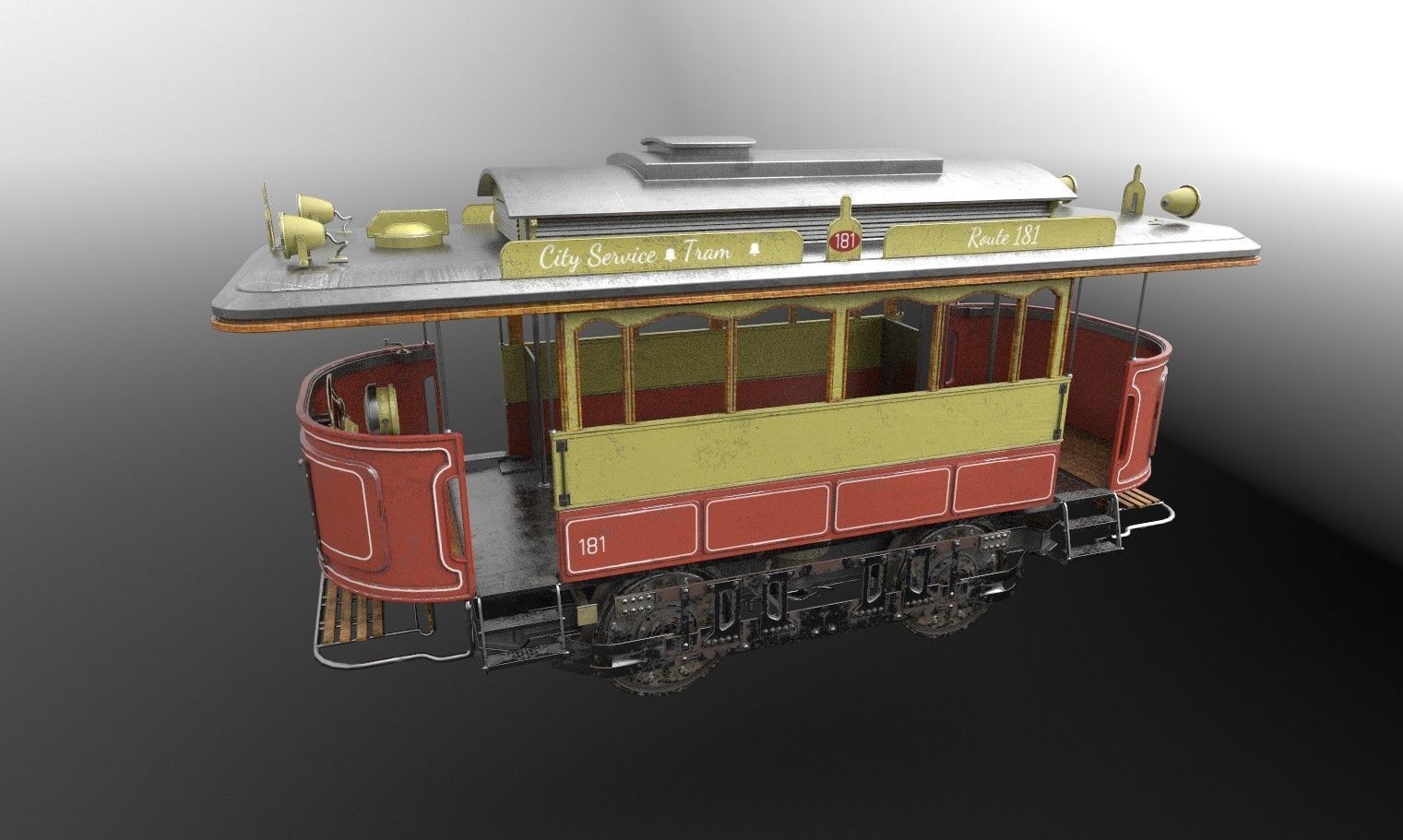 high detail tram with pbr textures 3D model_5