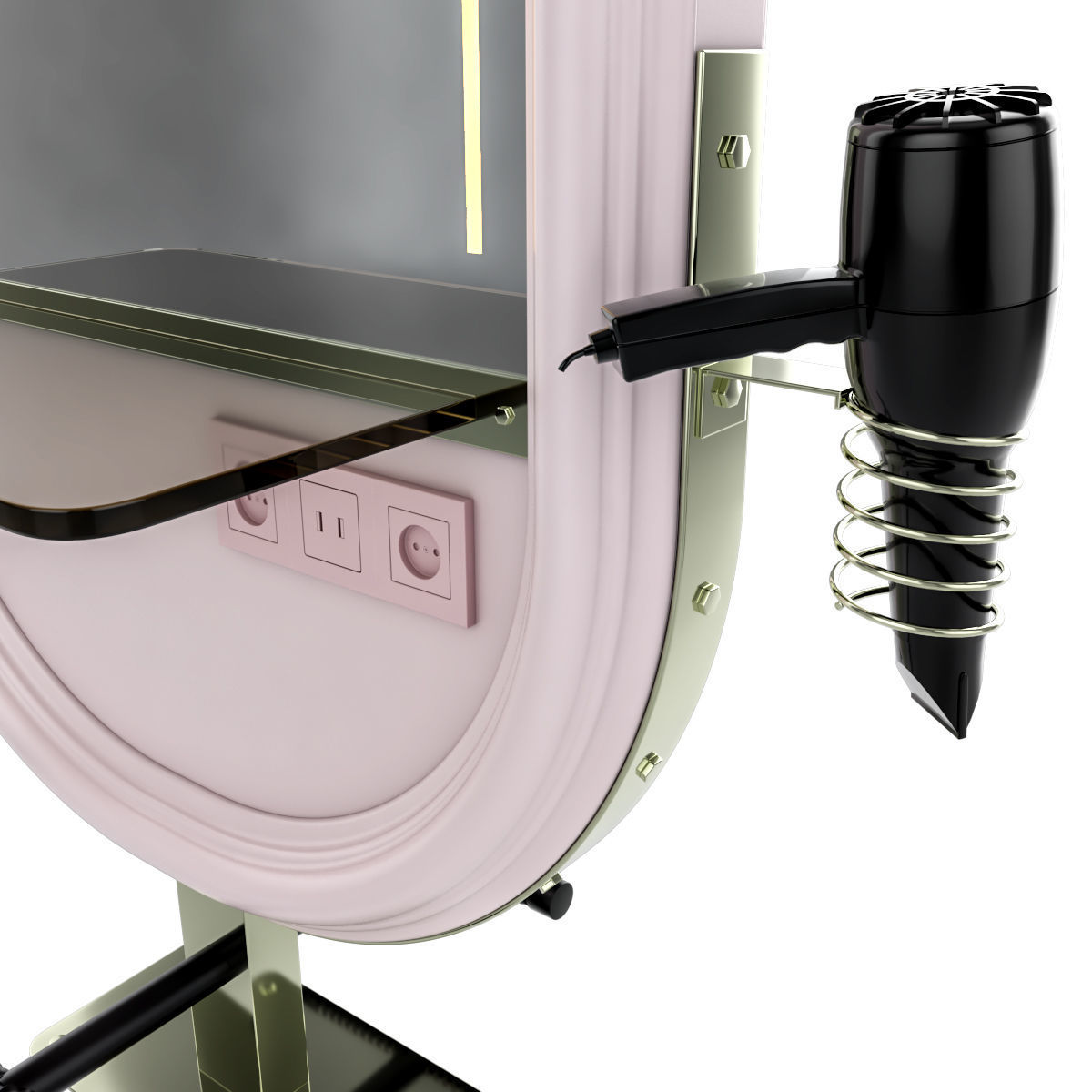 hairdresser table mirror pink green gold 3D model_57