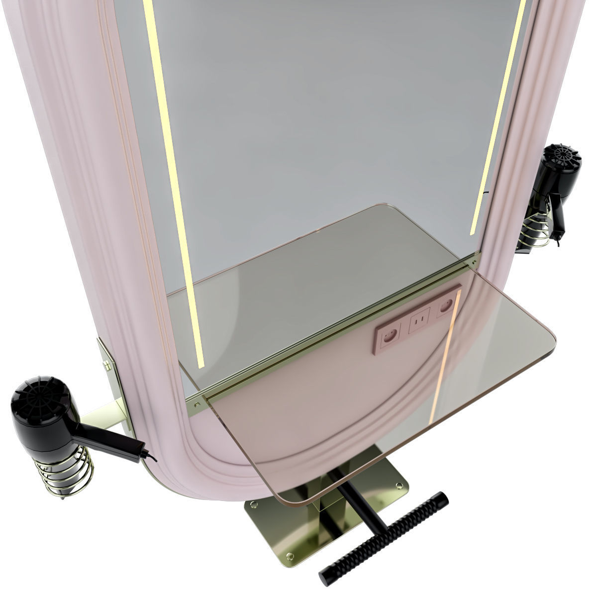 hairdresser table mirror pink green gold 3D model_29
