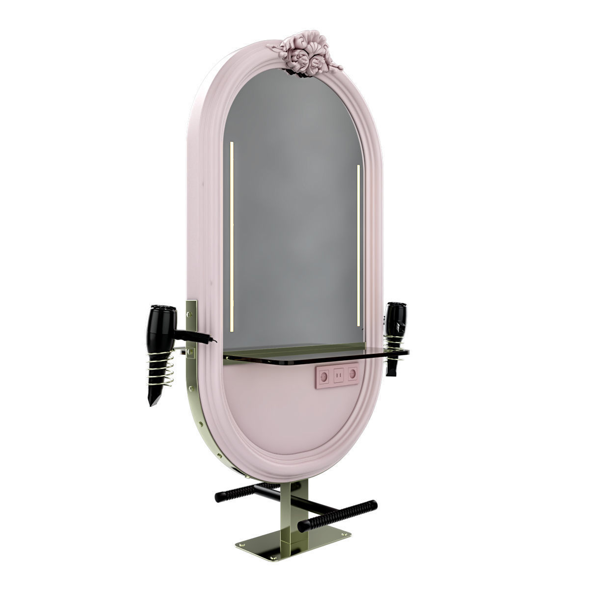 hairdresser table mirror pink green gold 3D model_22