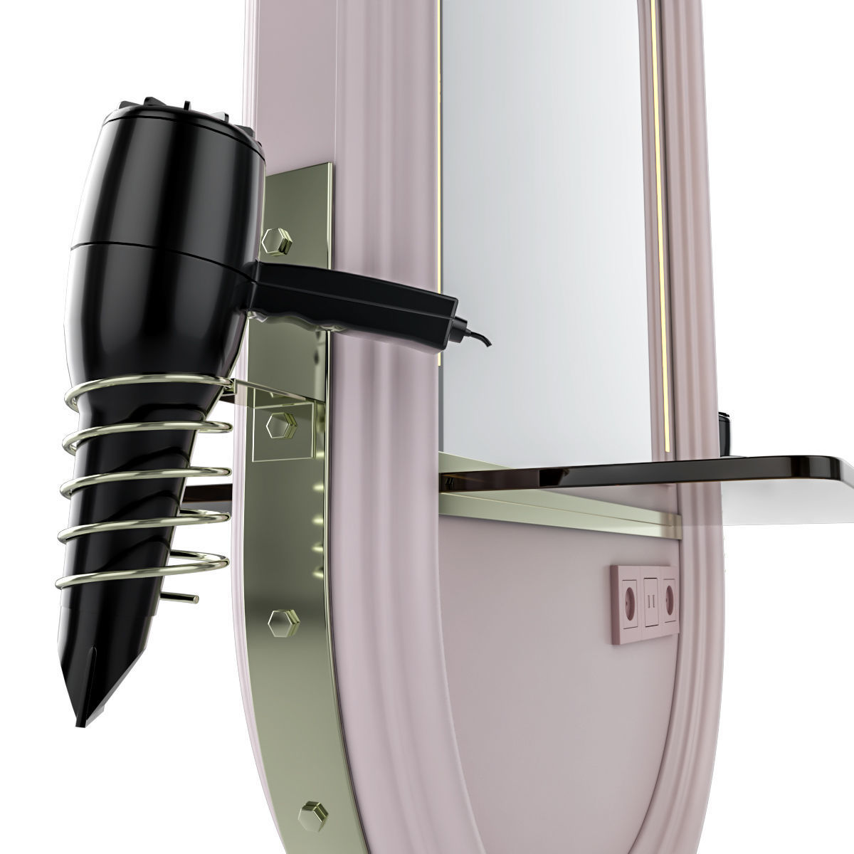 hairdresser table mirror pink green gold 3D model_27