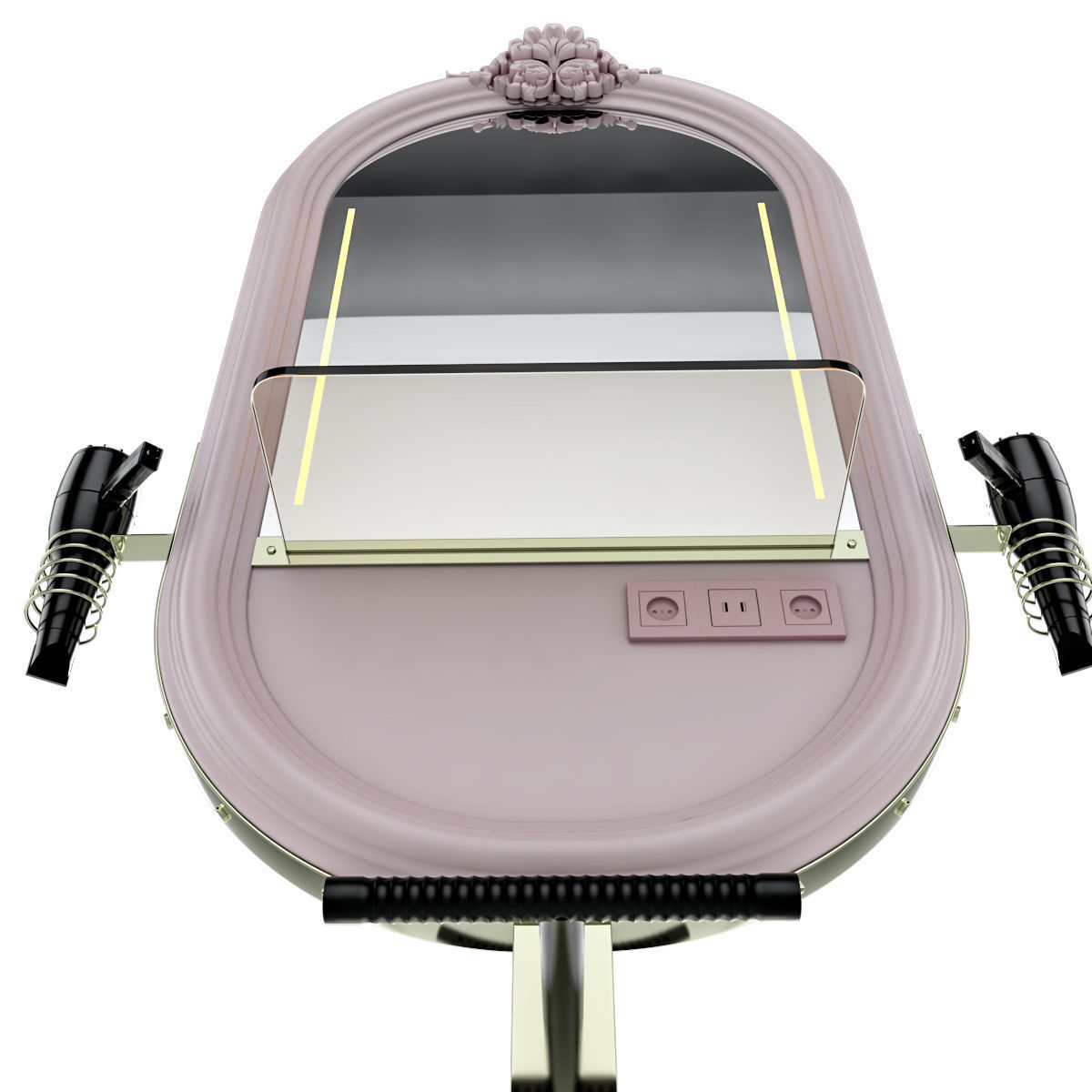 hairdresser table mirror pink green gold 3D model_24