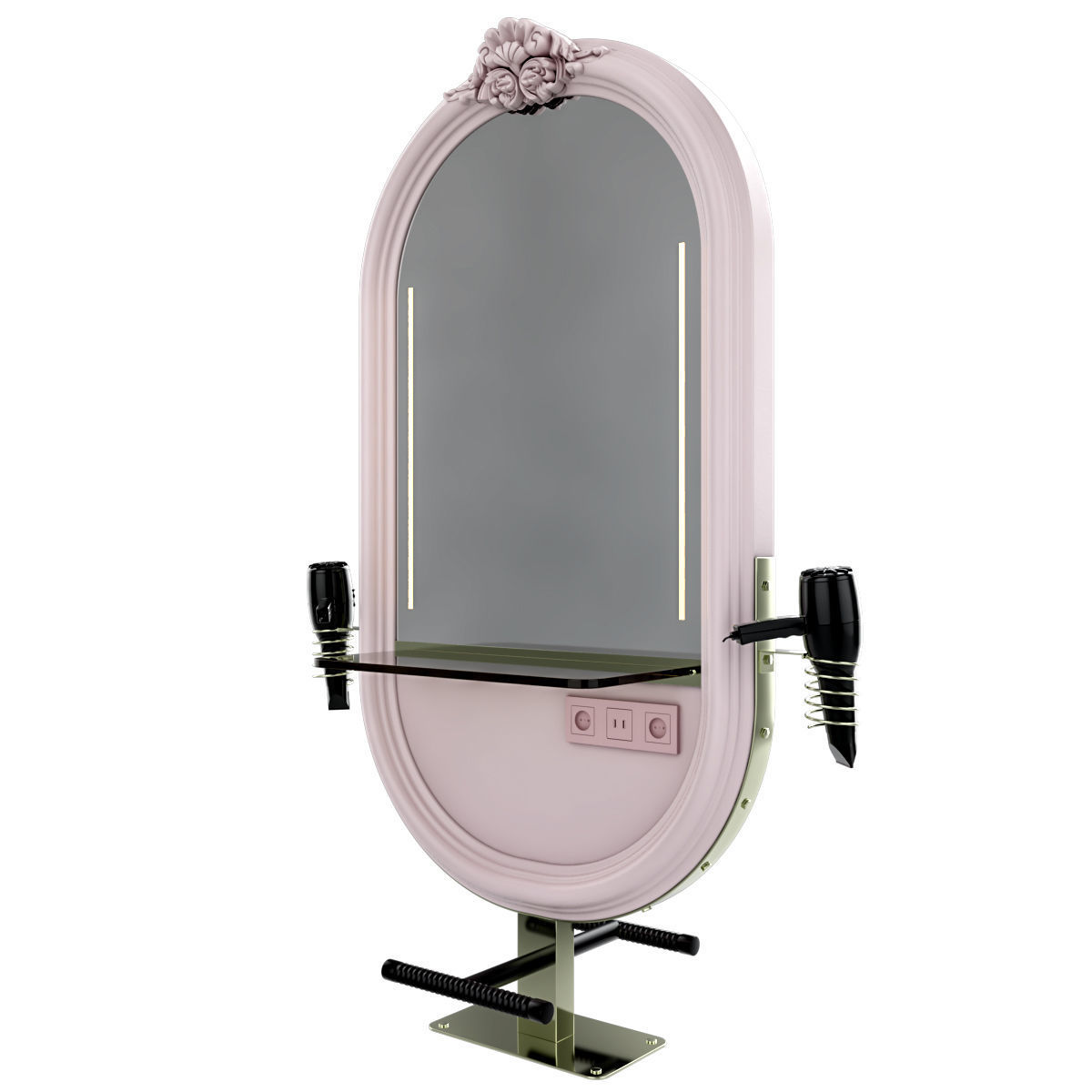 hairdresser table mirror pink green gold 3D model_23