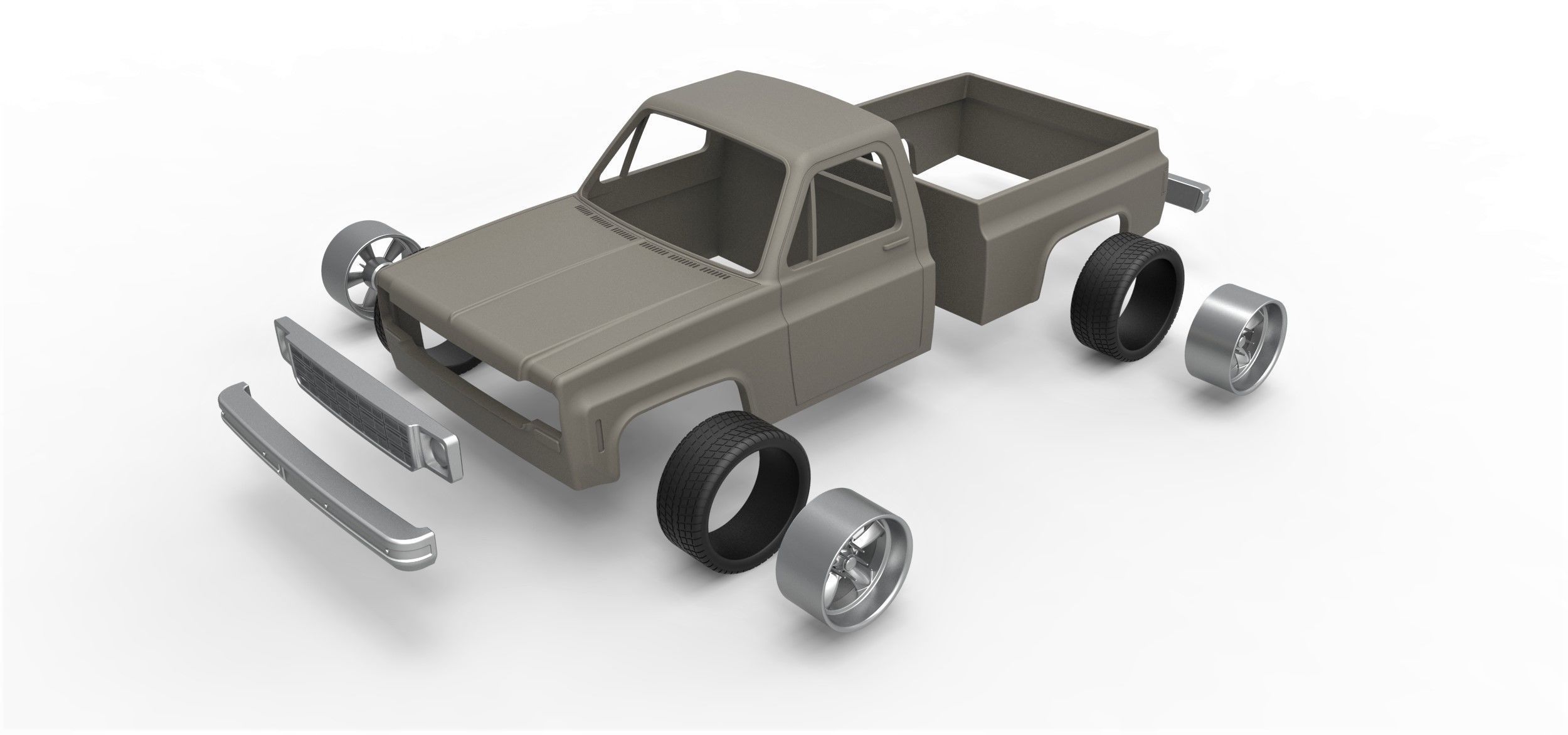 Shell and wheels 1978 Chevrolet C10 Scale 1 to 25 3D print model_11
