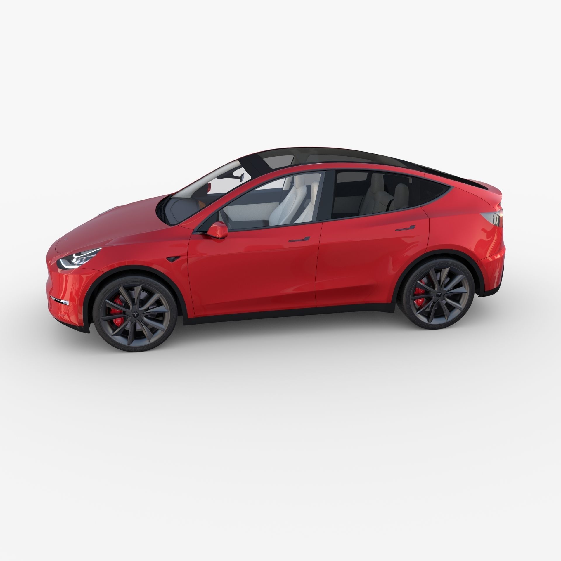 Tesla Model Y AWD Red with interior and chassis 3D model_8