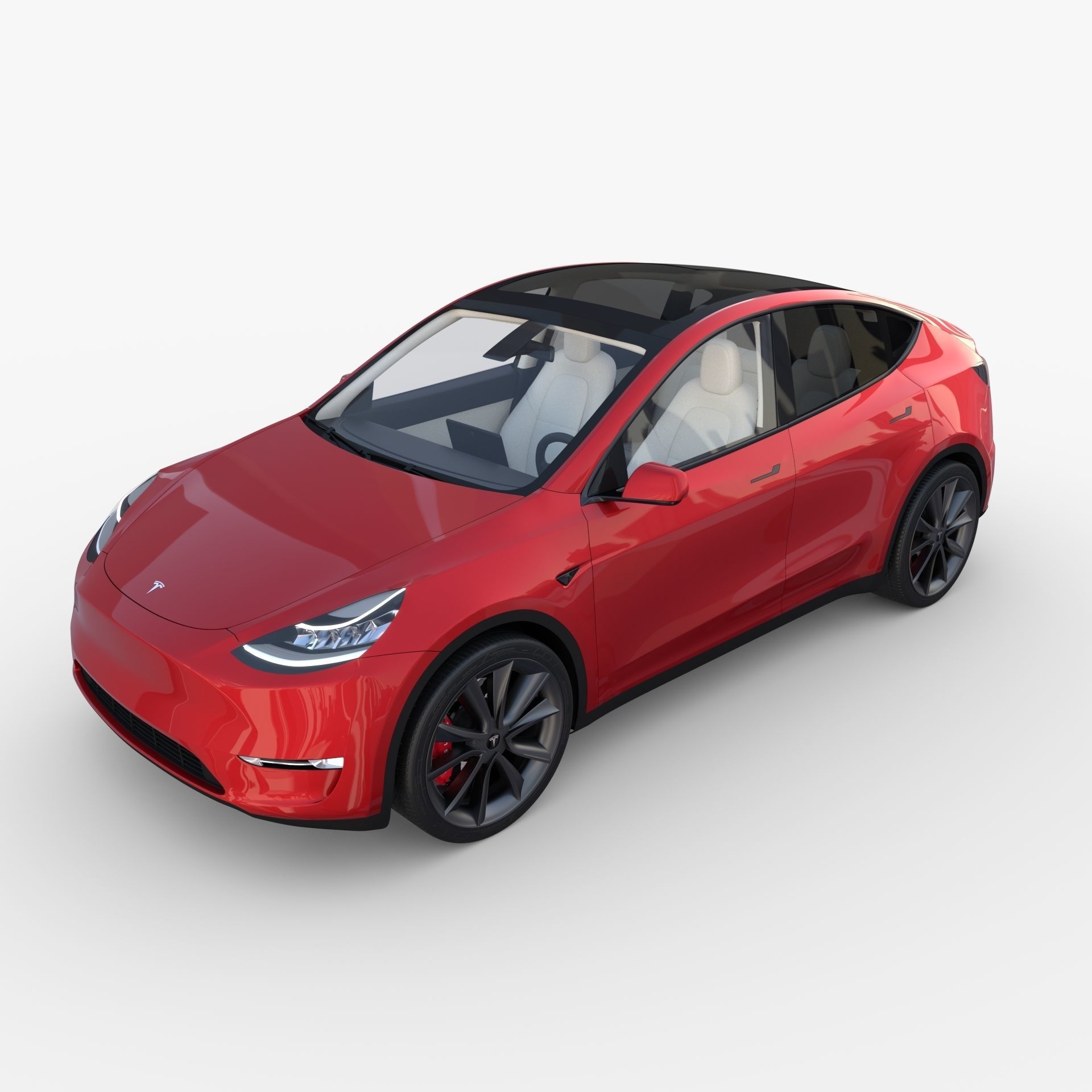 Tesla Model Y AWD Red with interior and chassis 3D model_12