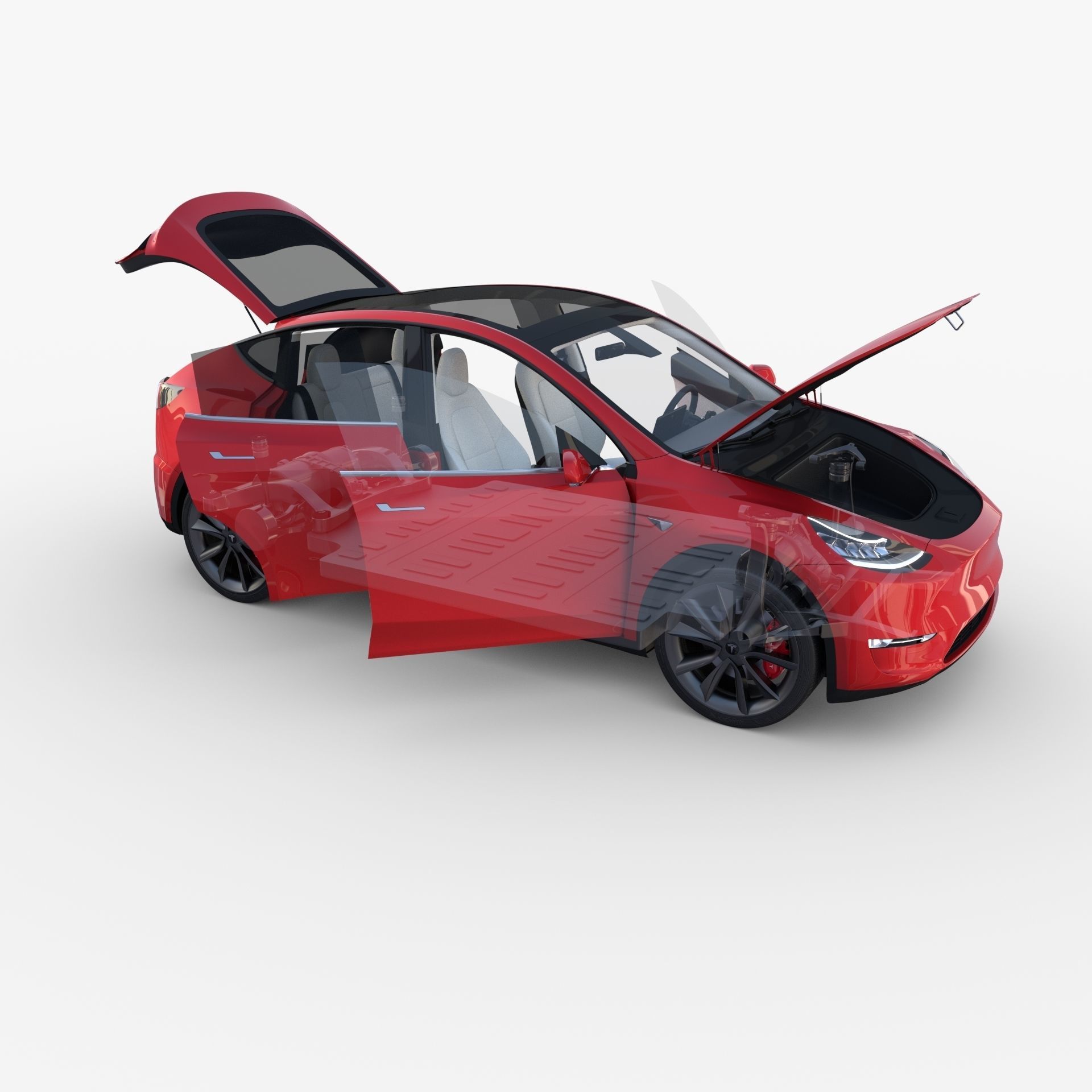 Tesla Model Y AWD Red with interior and chassis 3D model_42