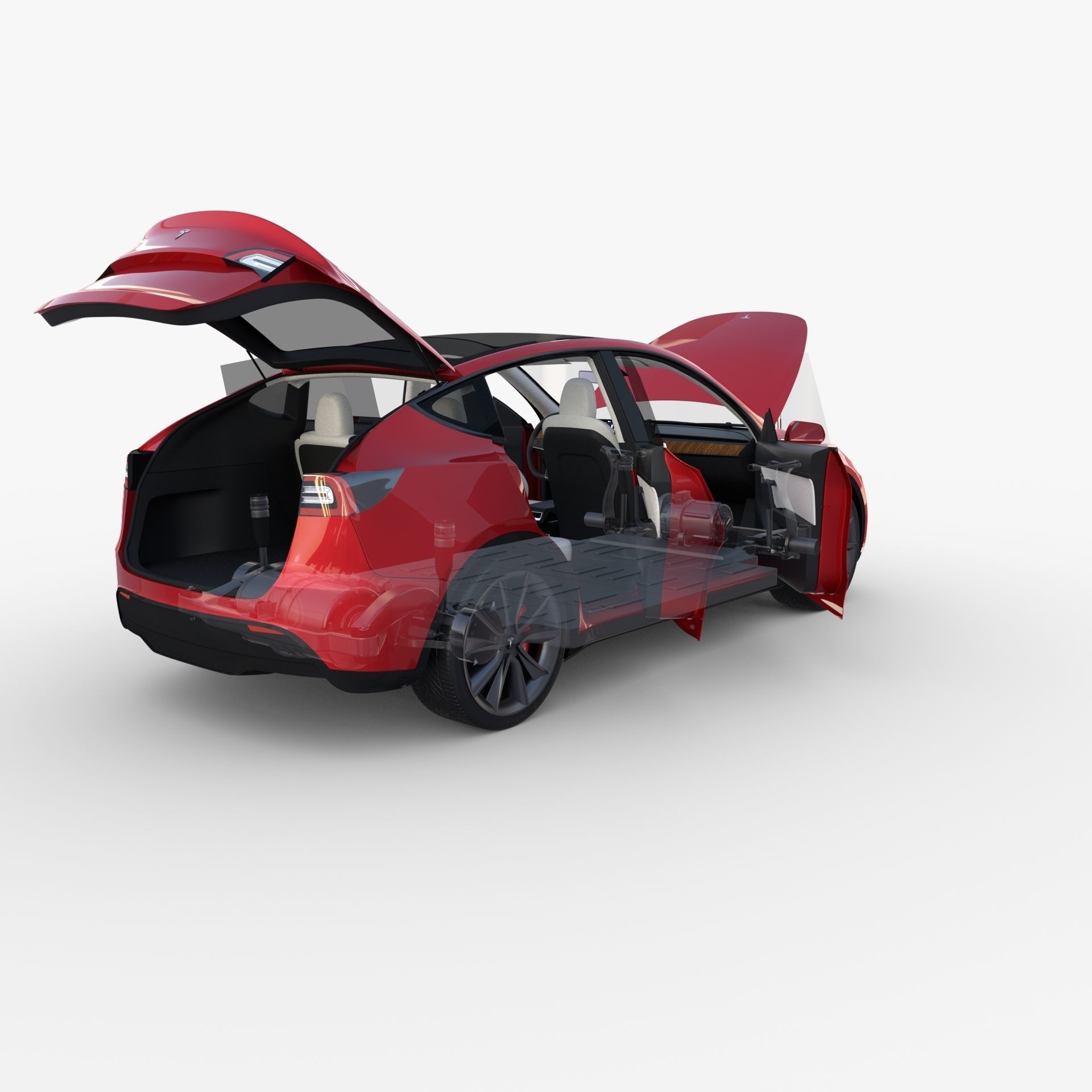 Tesla Model Y AWD Red with interior and chassis 3D model_36