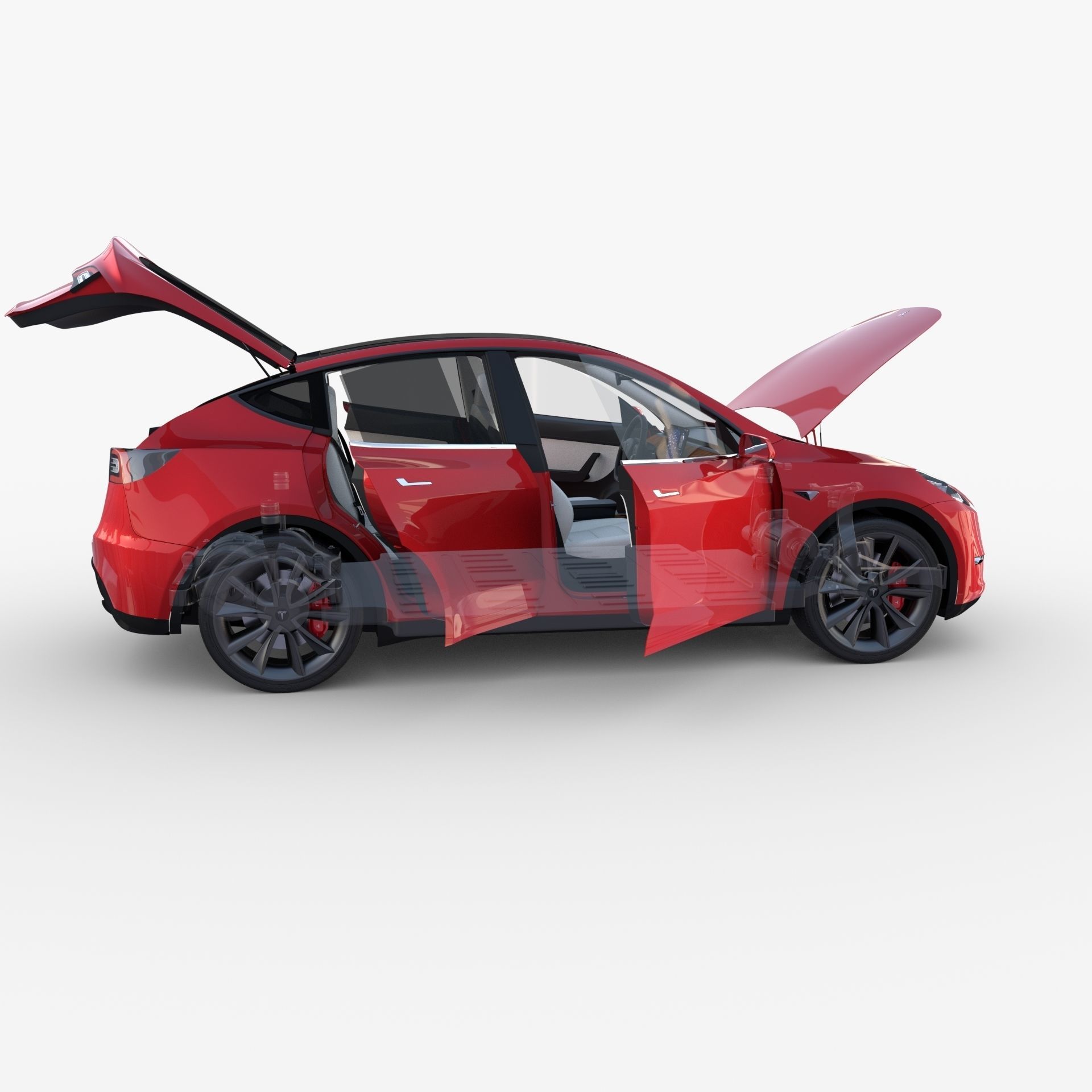 Tesla Model Y AWD Red with interior and chassis 3D model_37