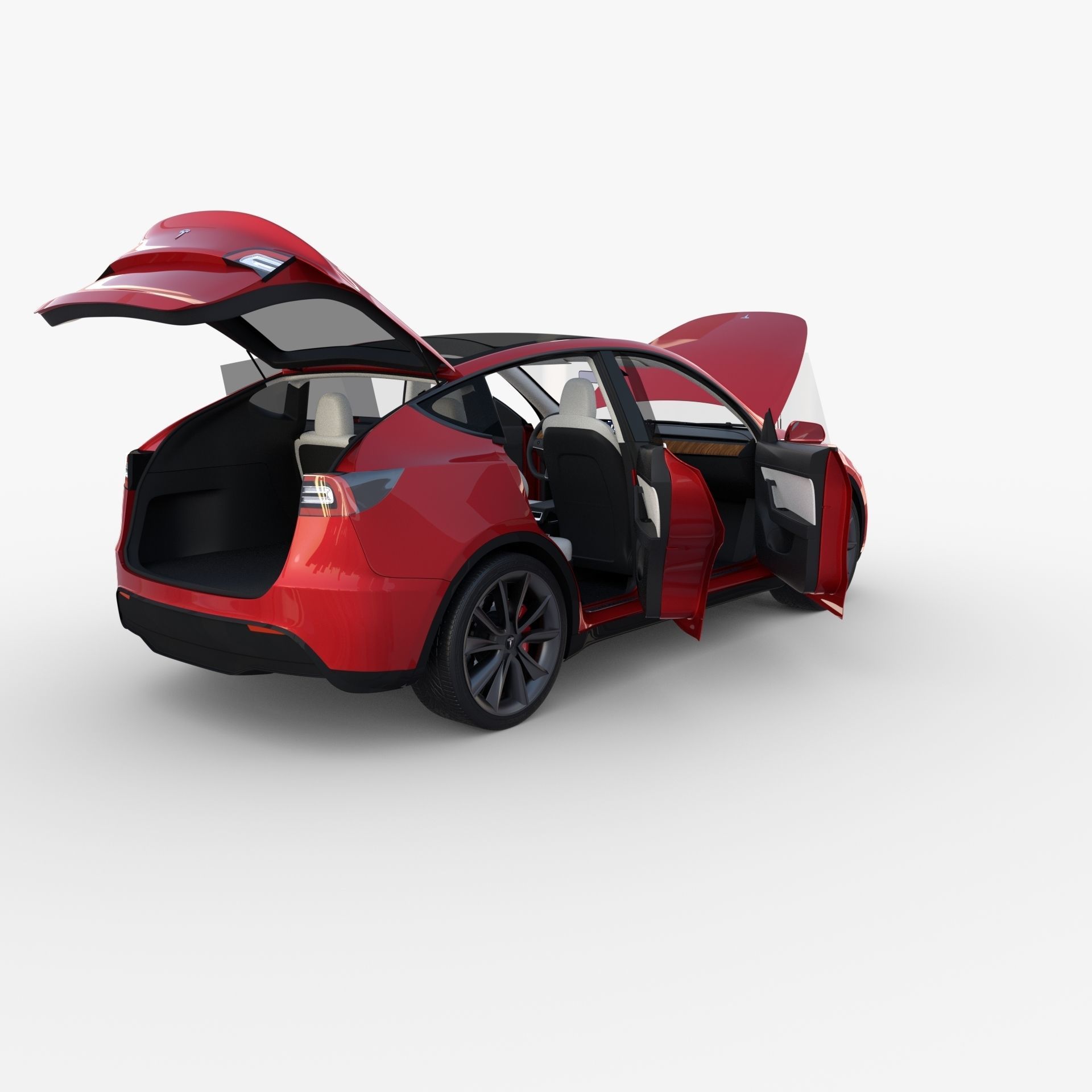 Tesla Model Y AWD Red with interior and chassis 3D model_26