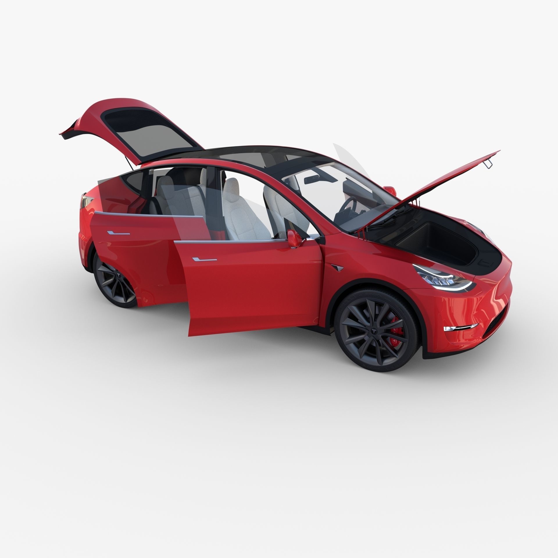 Tesla Model Y AWD Red with interior and chassis 3D model_29