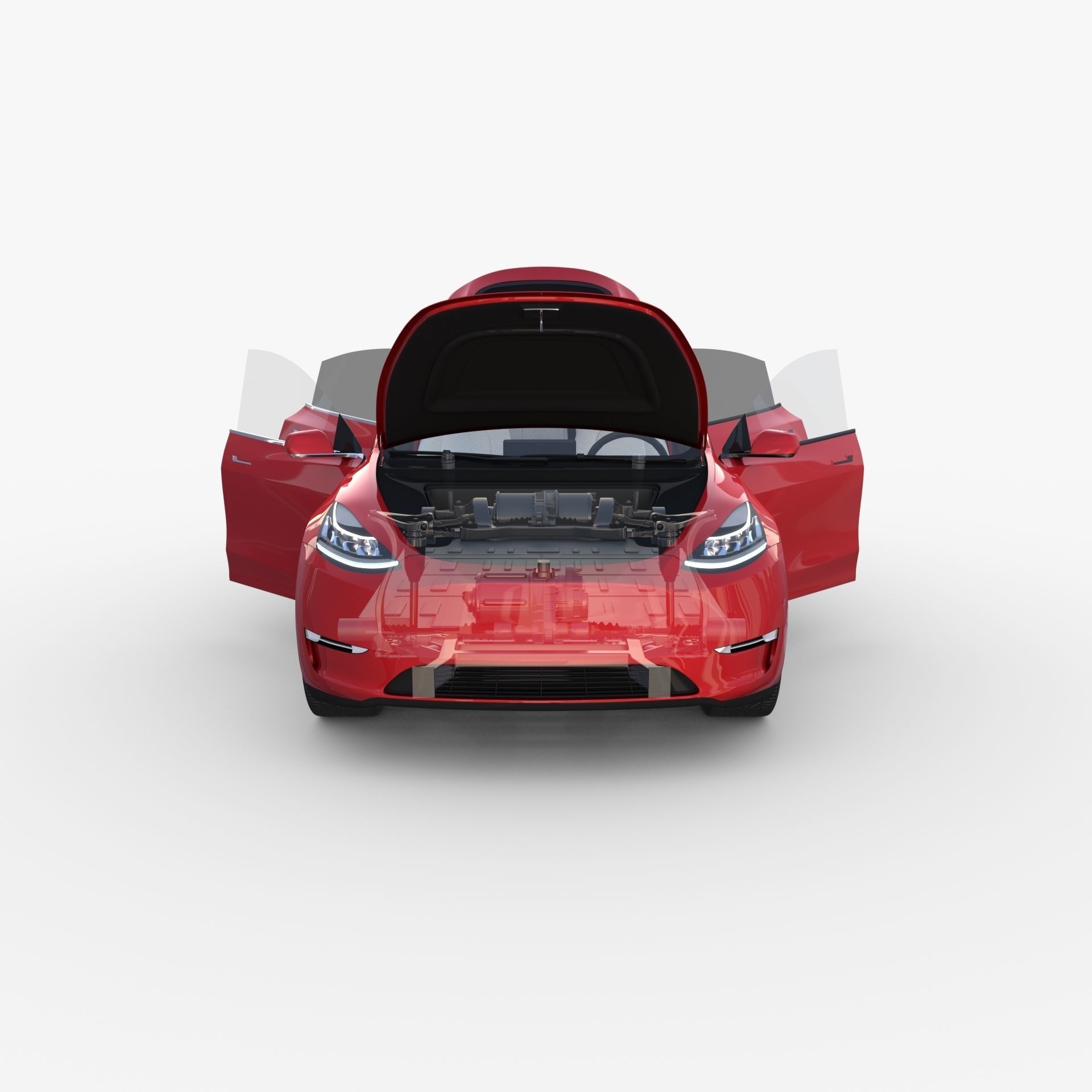 Tesla Model Y AWD Red with interior and chassis 3D model_33