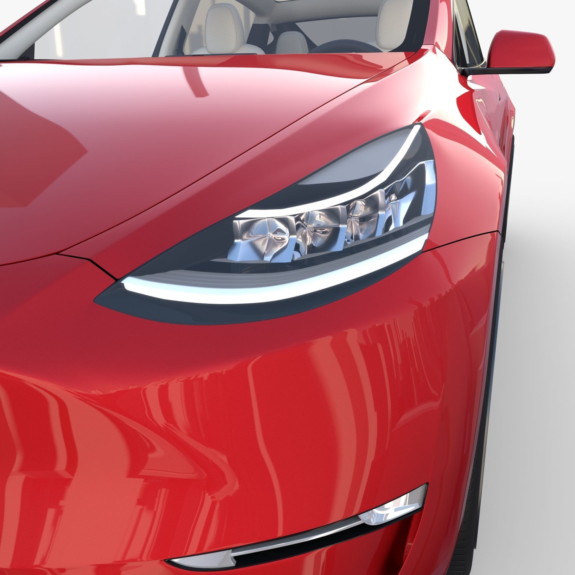Tesla Model Y AWD Red with interior and chassis 3D model_16