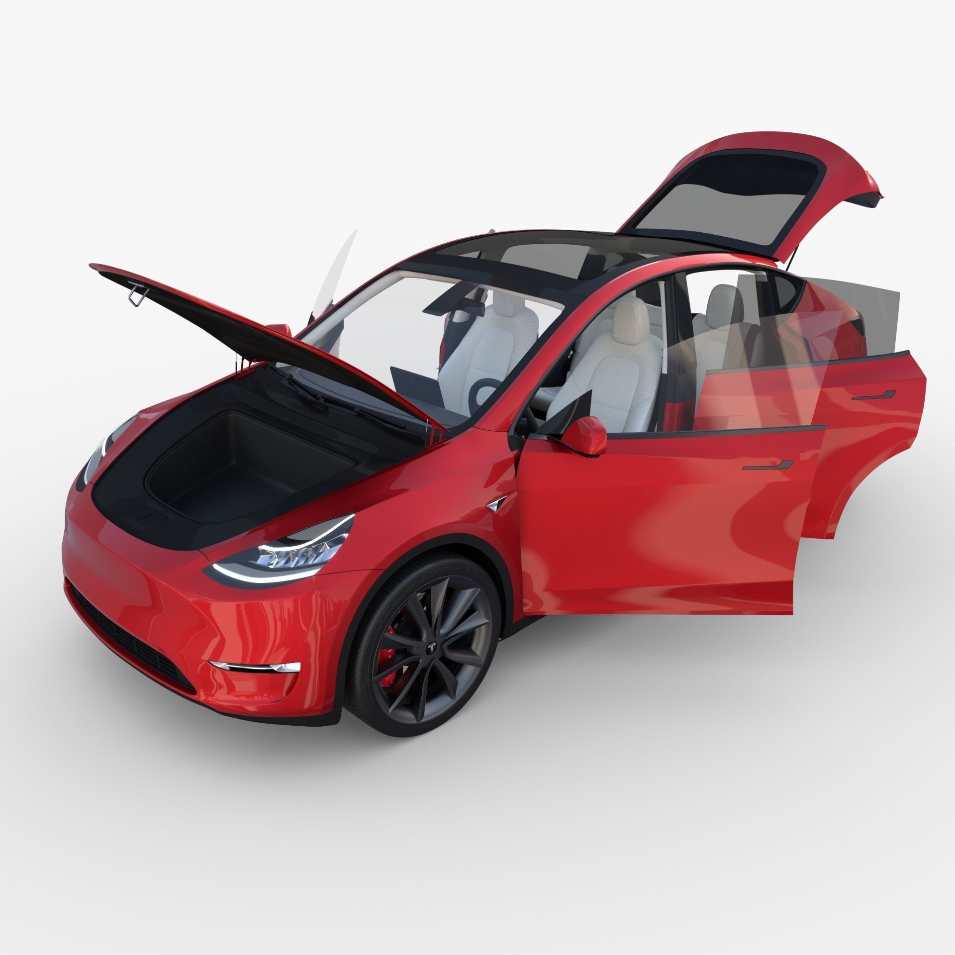Tesla Model Y AWD Red with interior and chassis 3D model_30