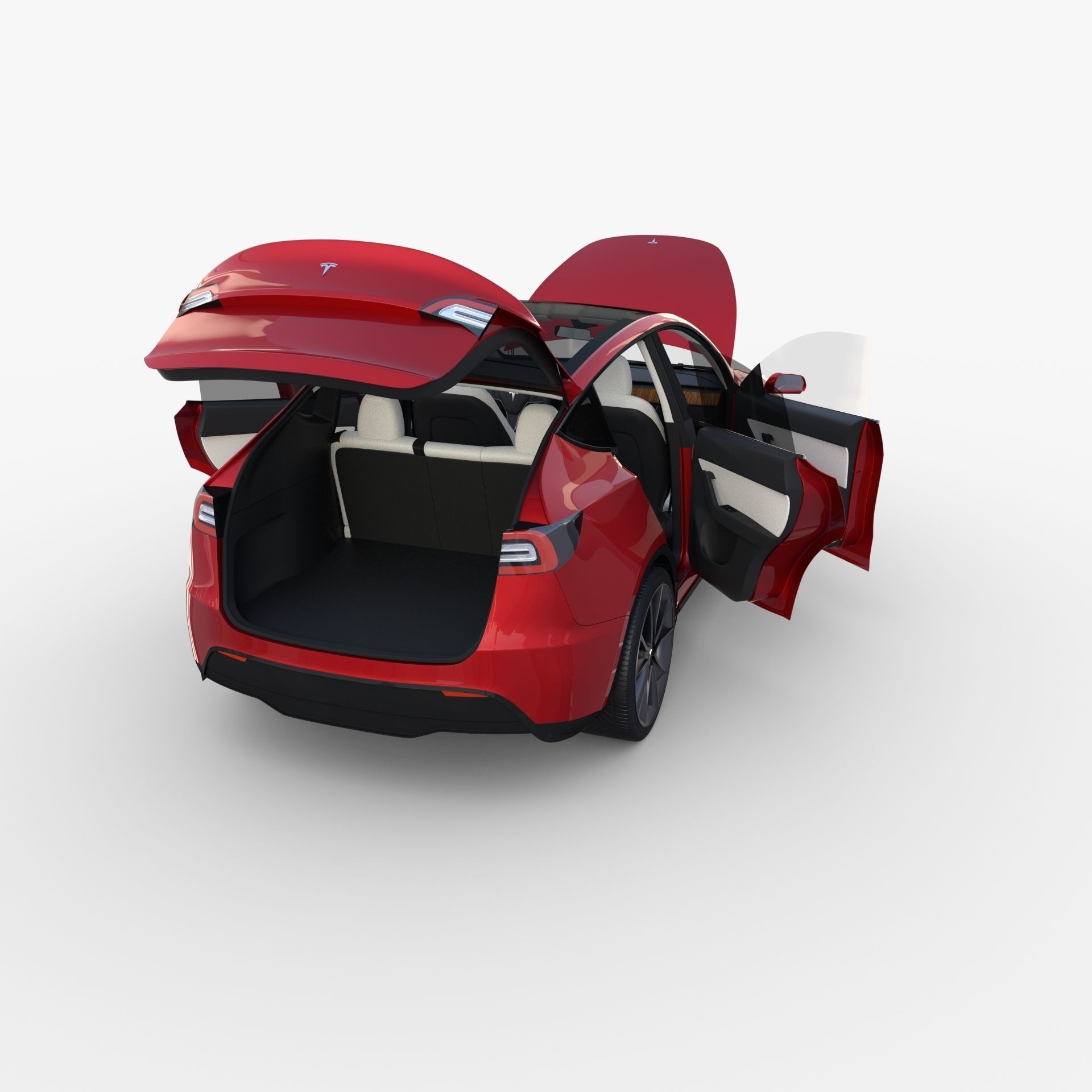 Tesla Model Y AWD Red with interior and chassis 3D model_28