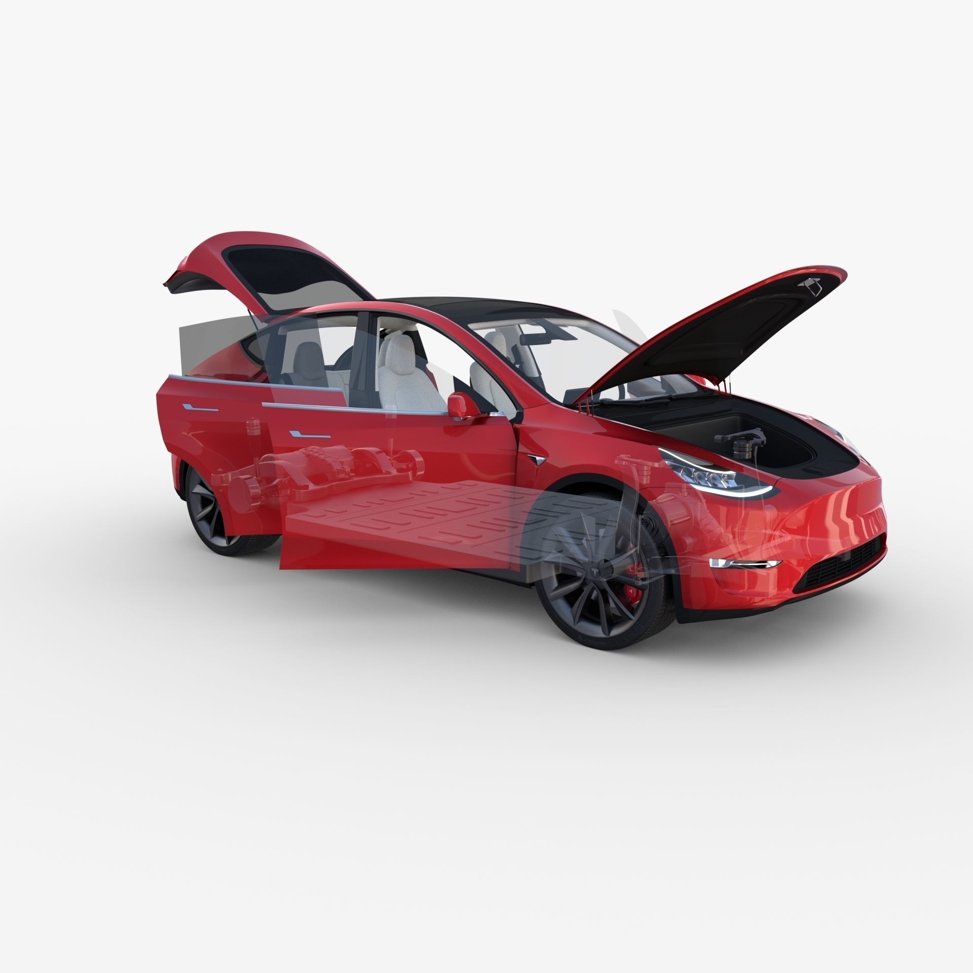 Tesla Model Y AWD Red with interior and chassis 3D model_38