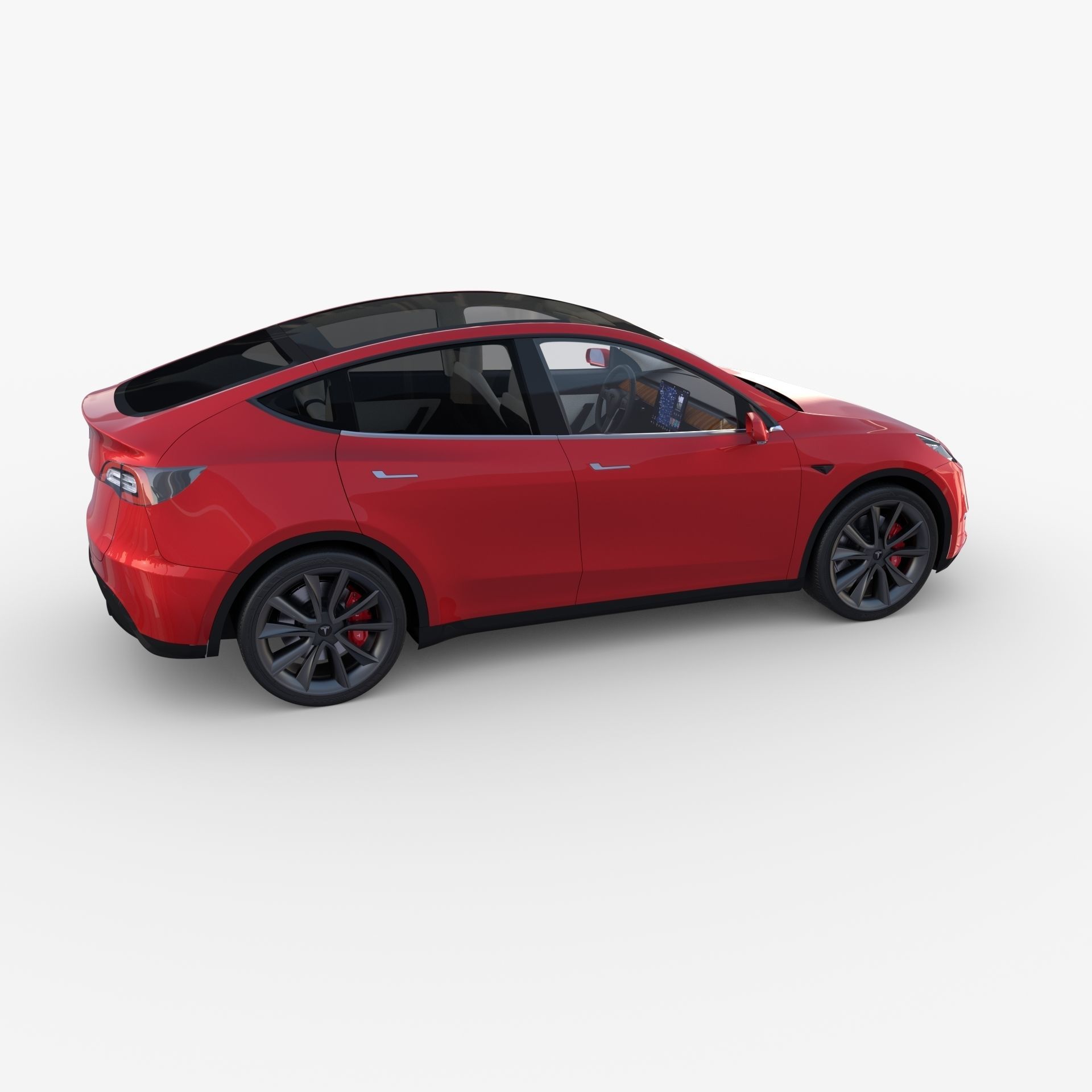 Tesla Model Y AWD Red with interior and chassis 3D model_10