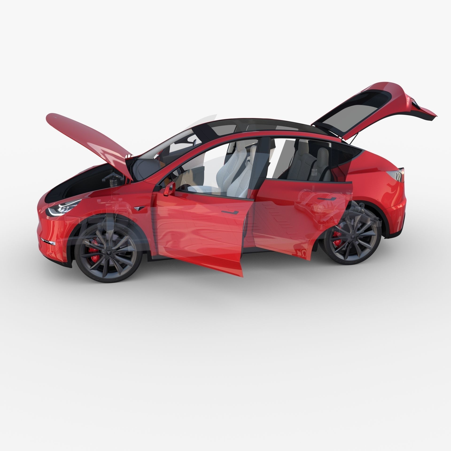 Tesla Model Y AWD Red with interior and chassis 3D model_39