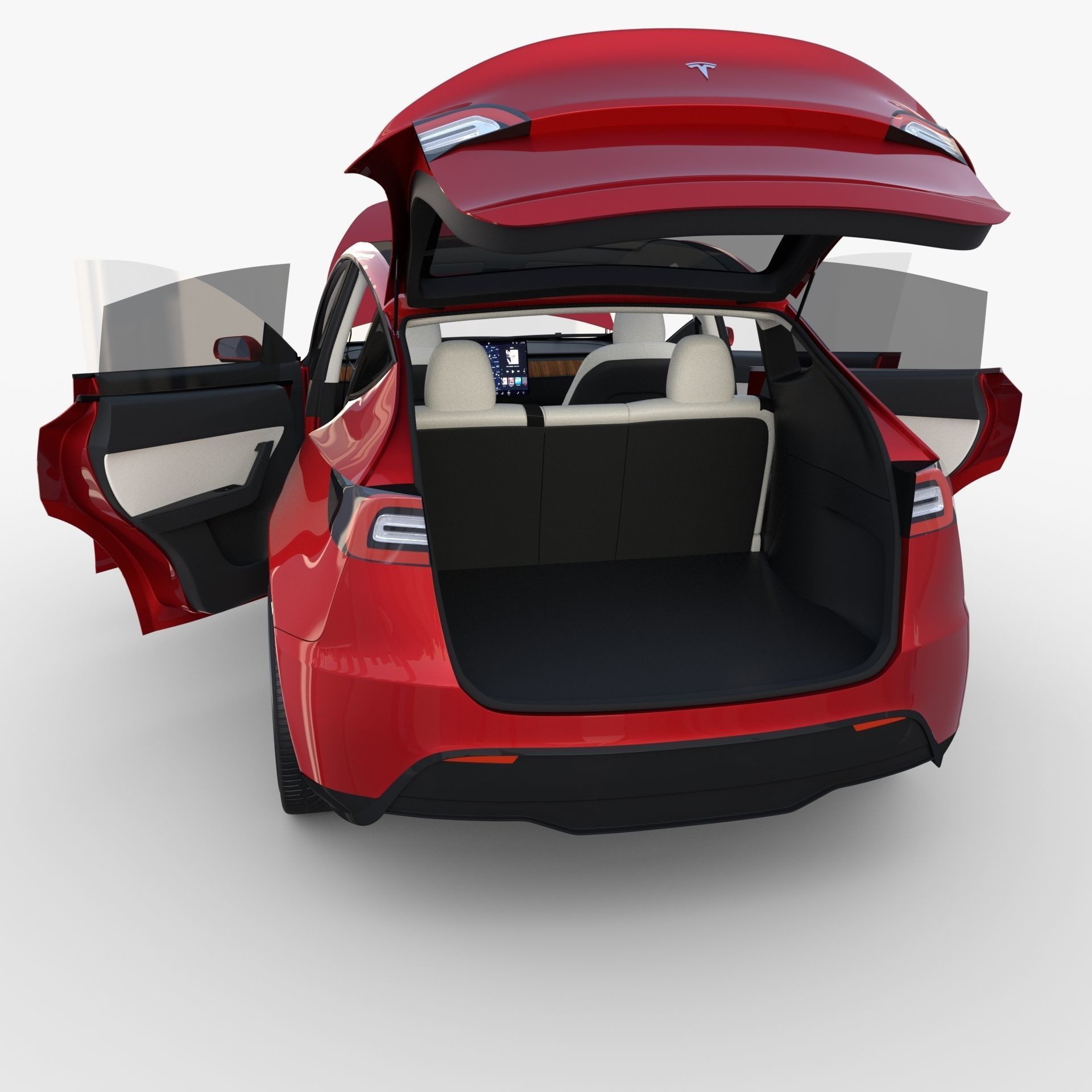Tesla Model Y AWD Red with interior and chassis 3D model_32