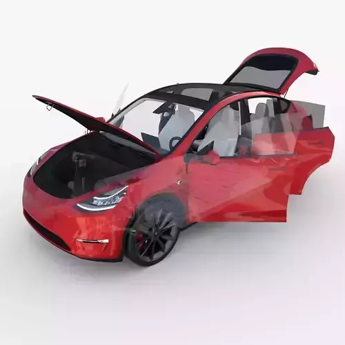 Tesla Model Y AWD Red with interior and chassis