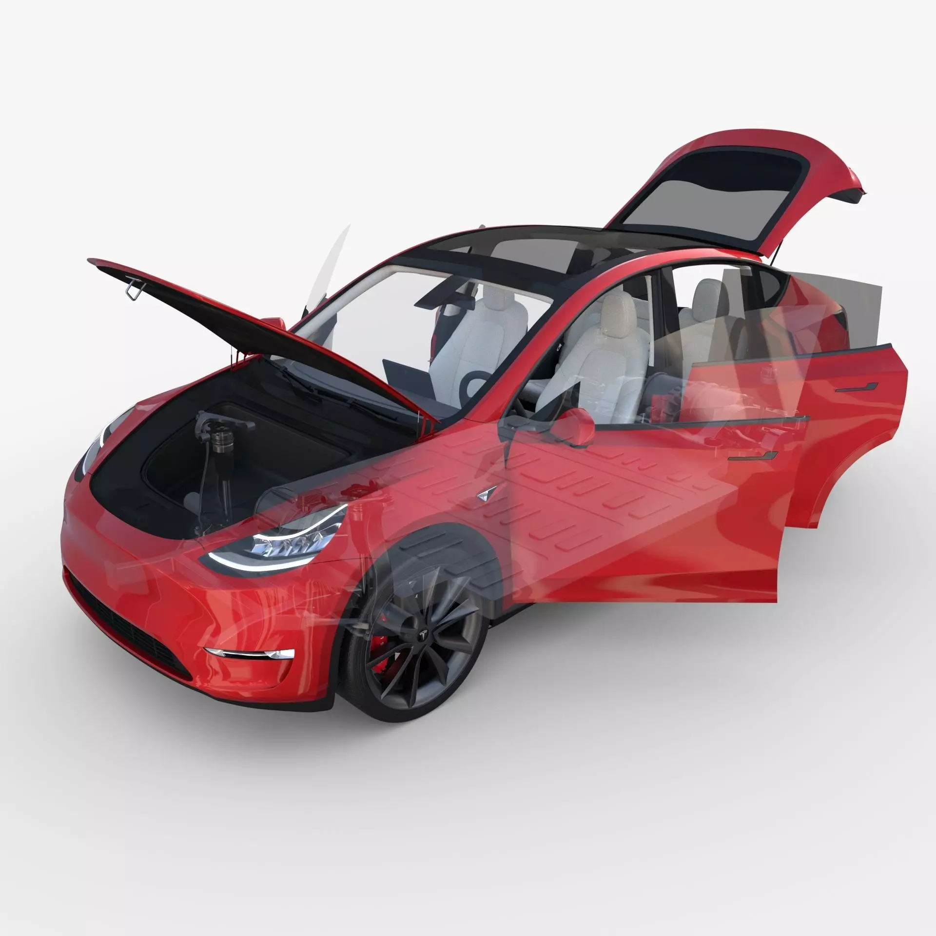 Tesla Model Y AWD Red with interior and chassis 3D model_0