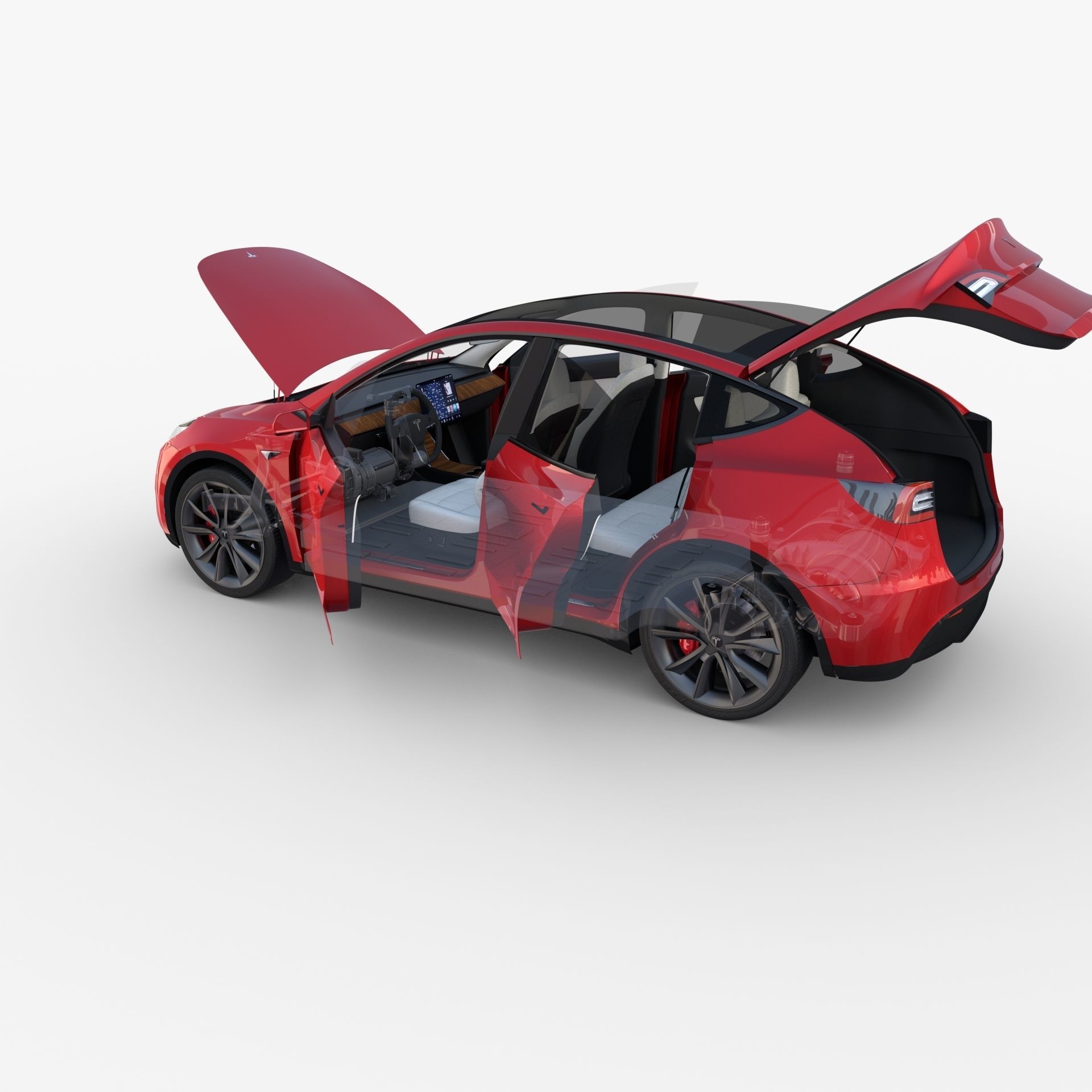 Tesla Model Y AWD Red with interior and chassis 3D model_40