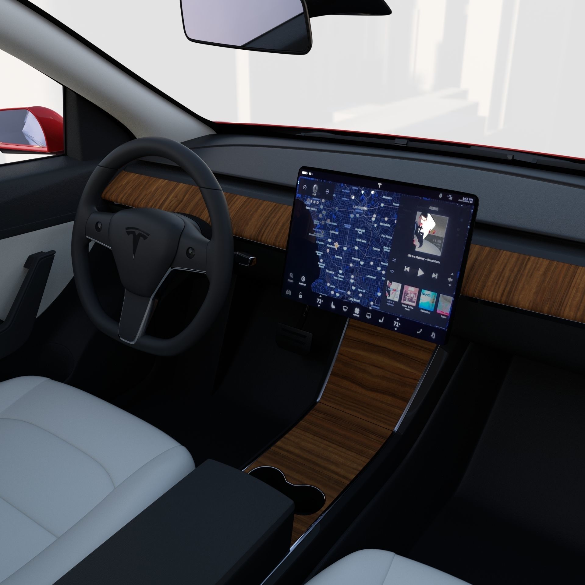 Tesla Model Y AWD Red with interior and chassis 3D model_1