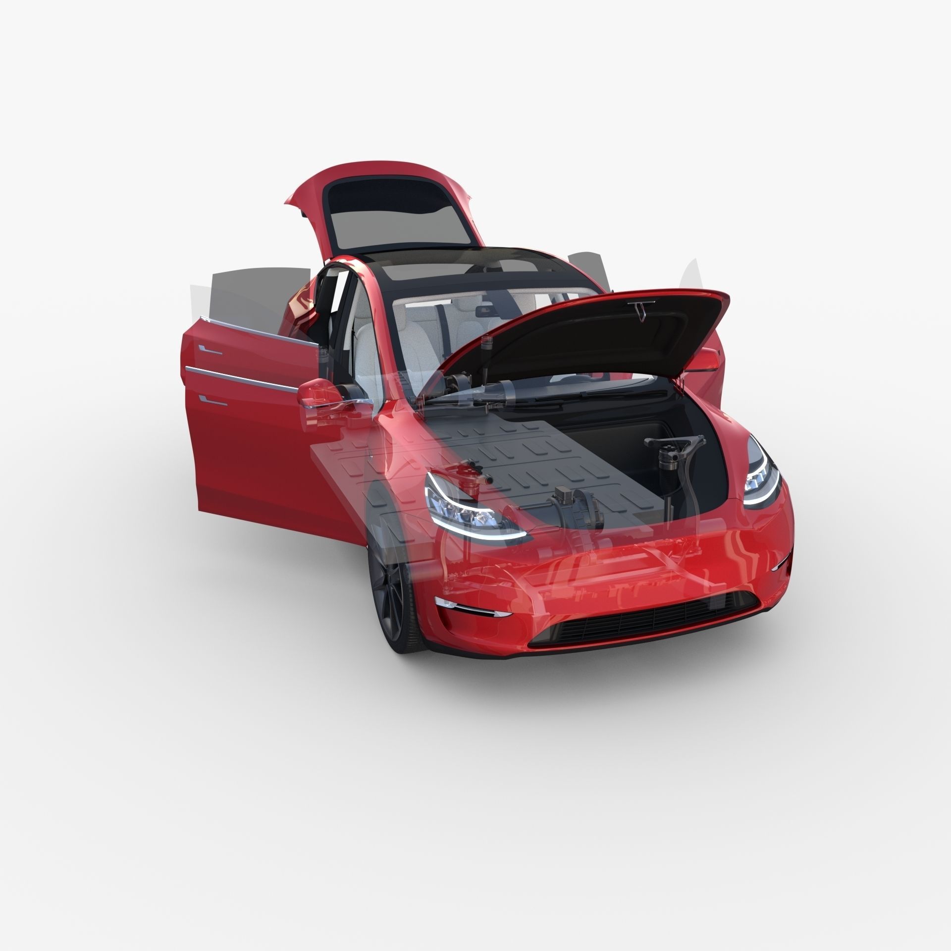 Tesla Model Y AWD Red with interior and chassis 3D model_43