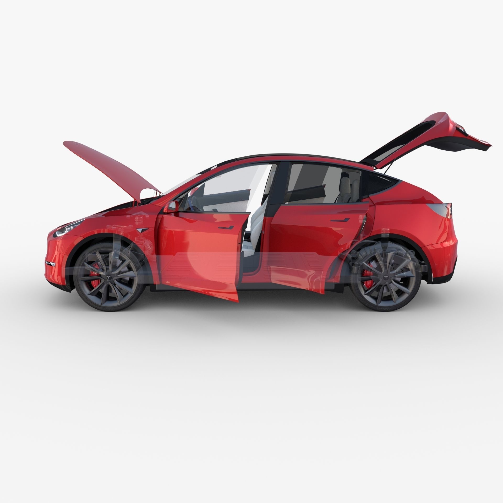 Tesla Model Y AWD Red with interior and chassis 3D model_35