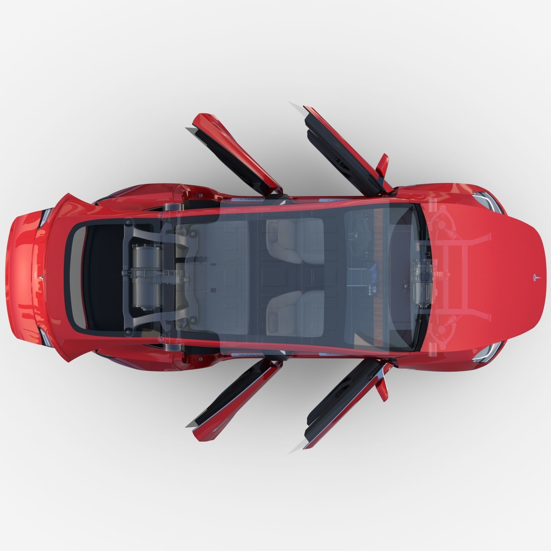 Tesla Model Y AWD Red with interior and chassis 3D model_44