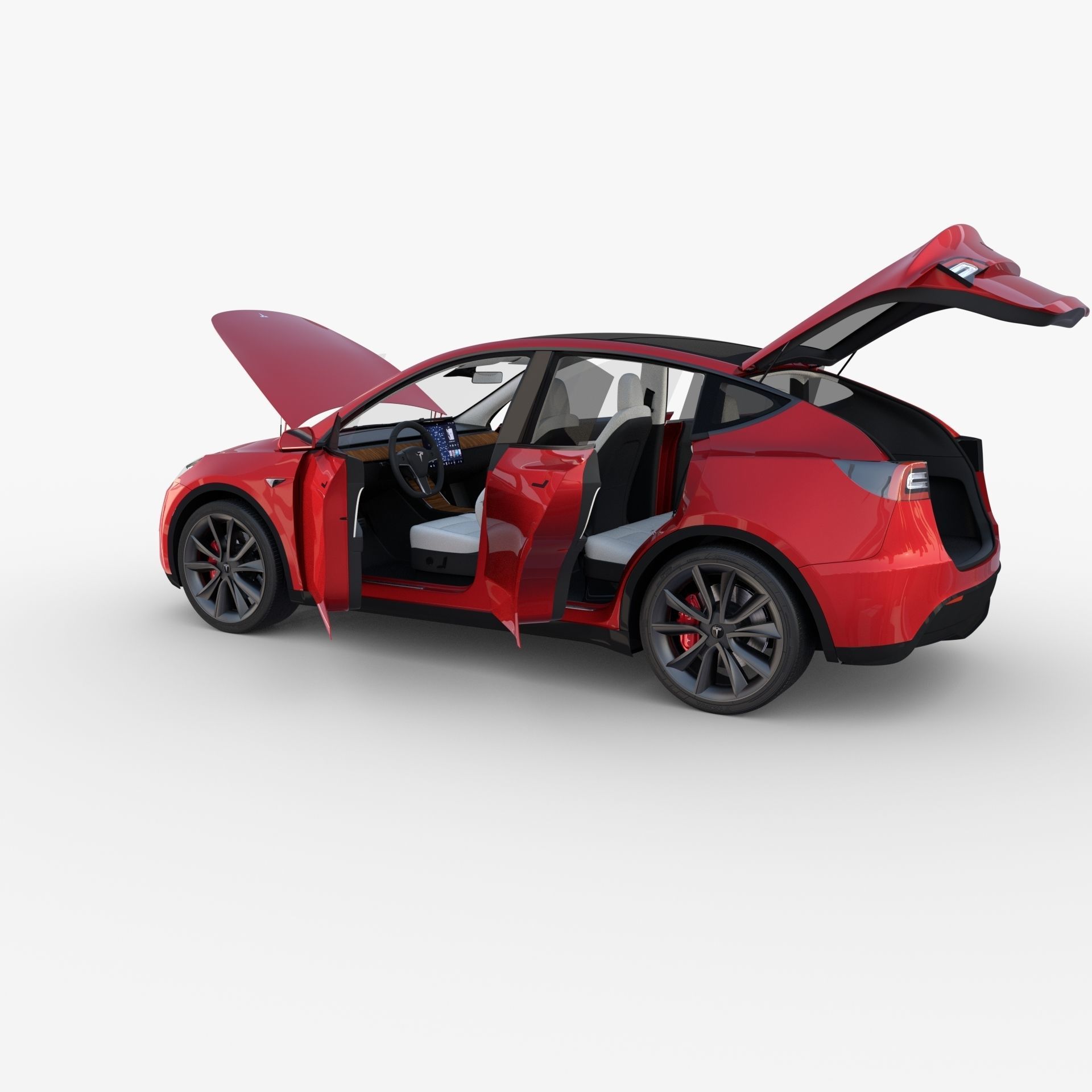 Tesla Model Y AWD Red with interior and chassis 3D model_25