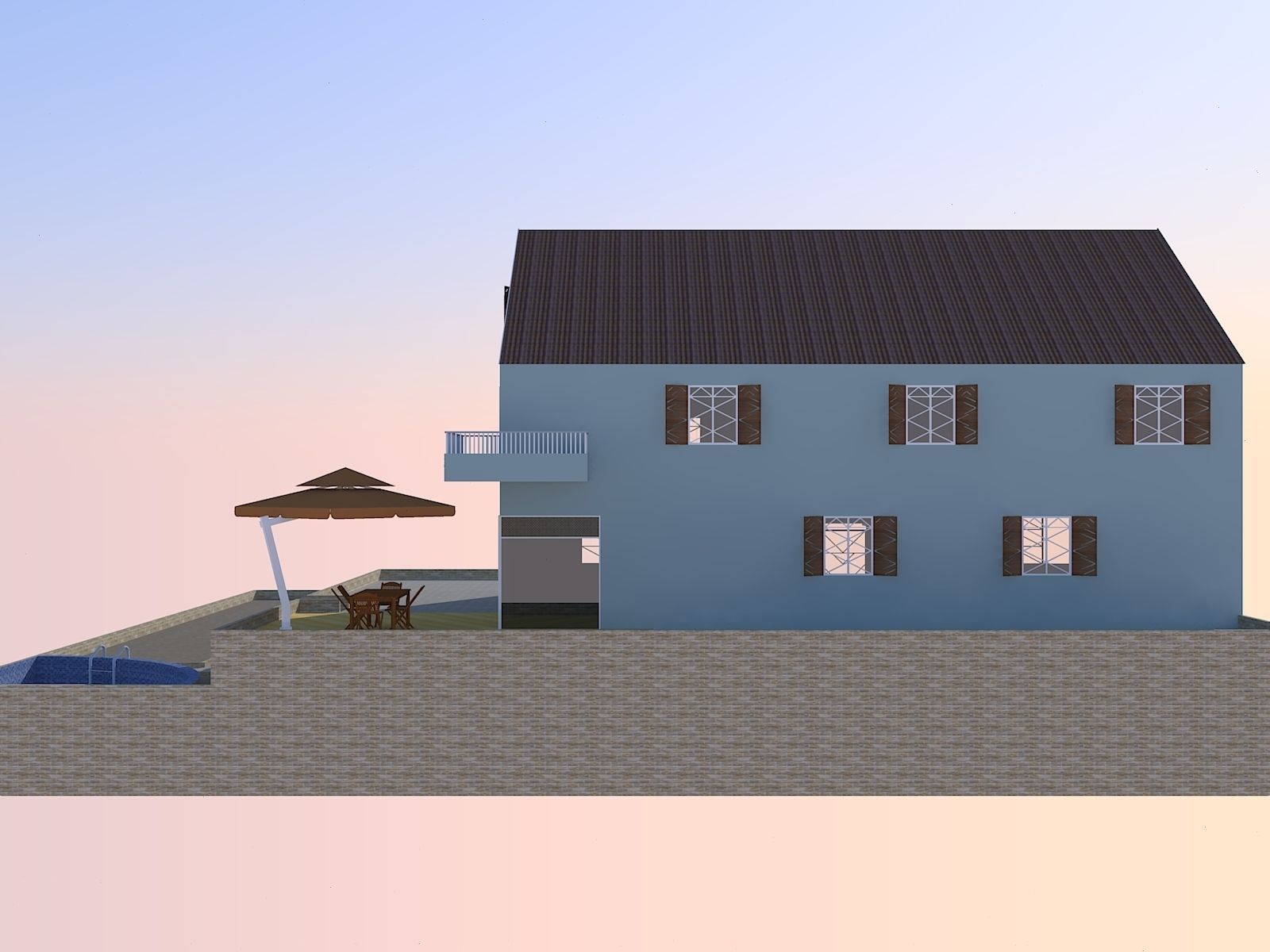 House with windows and shutters Free 3D model_2