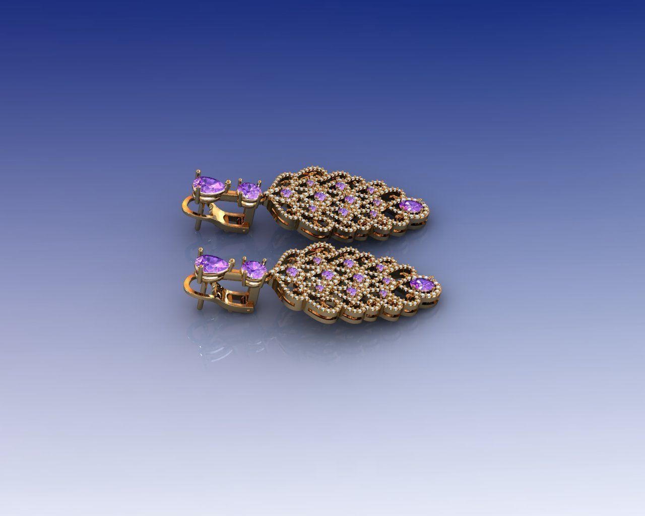 sergi pair of gold earrings with stones 3D print model_3