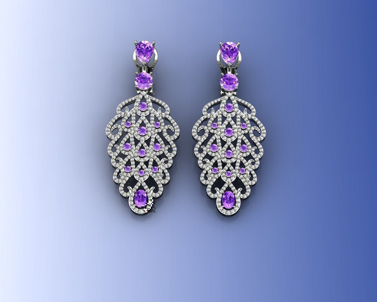 sergi pair of gold earrings with stones 3D print model_1