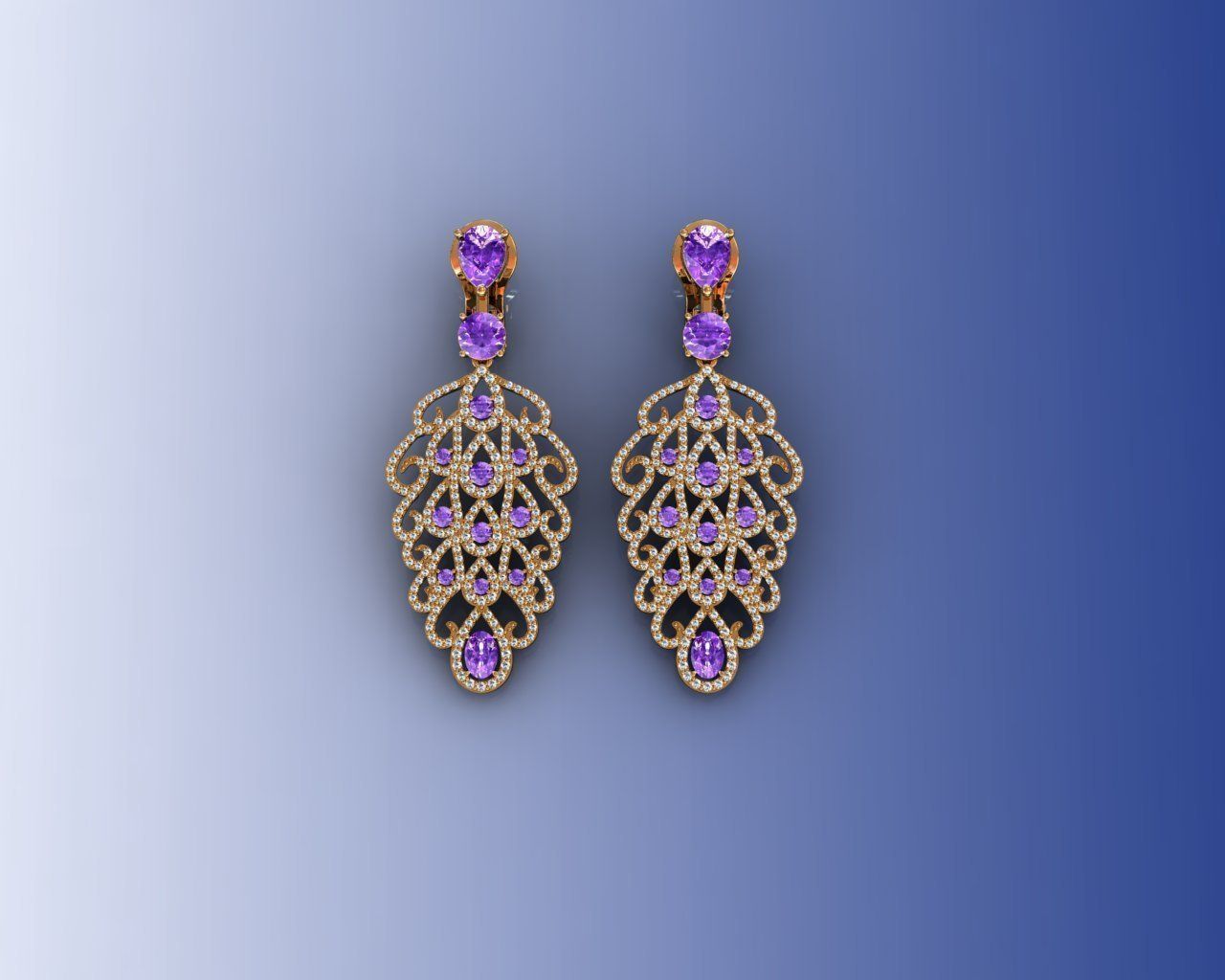 sergi pair of gold earrings with stones 3D print model_2