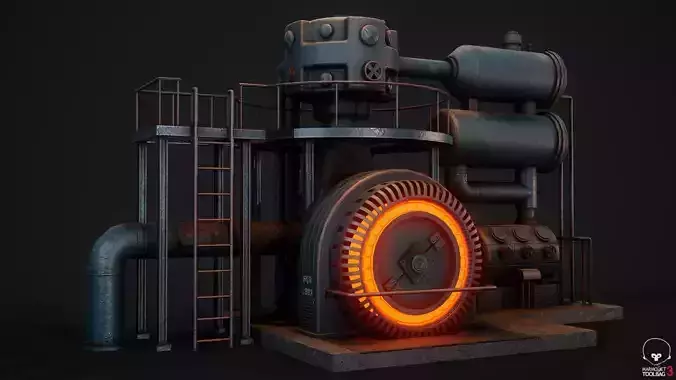 Old Generator - With interaction in valves and Turbine Low-poly 3D model