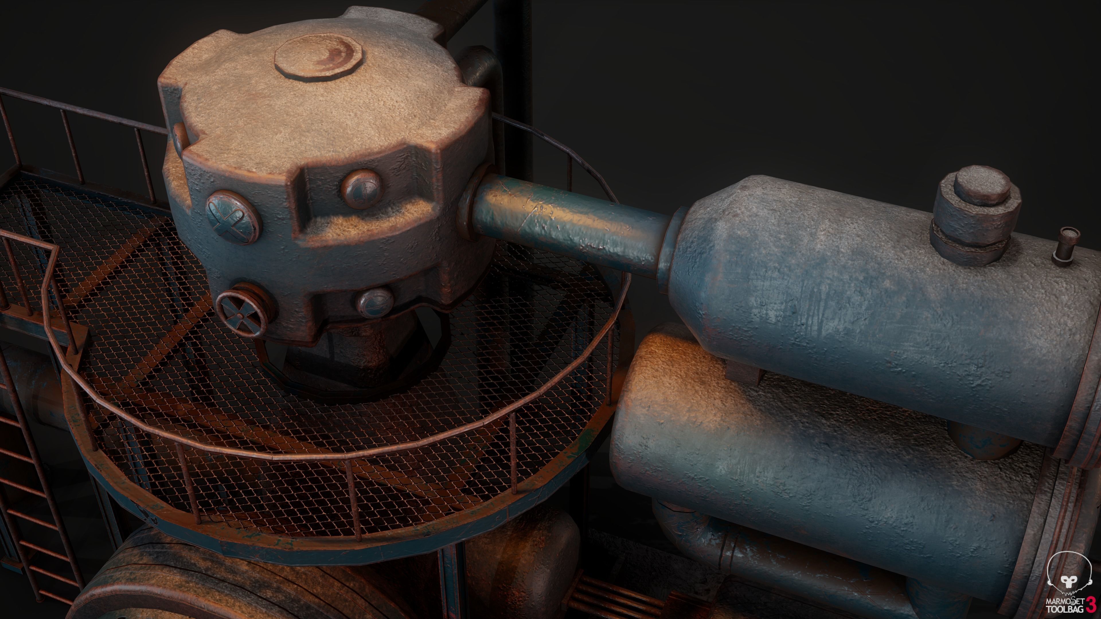 Old Generator - With interaction in valves and Turbine Low-poly 3D model_4