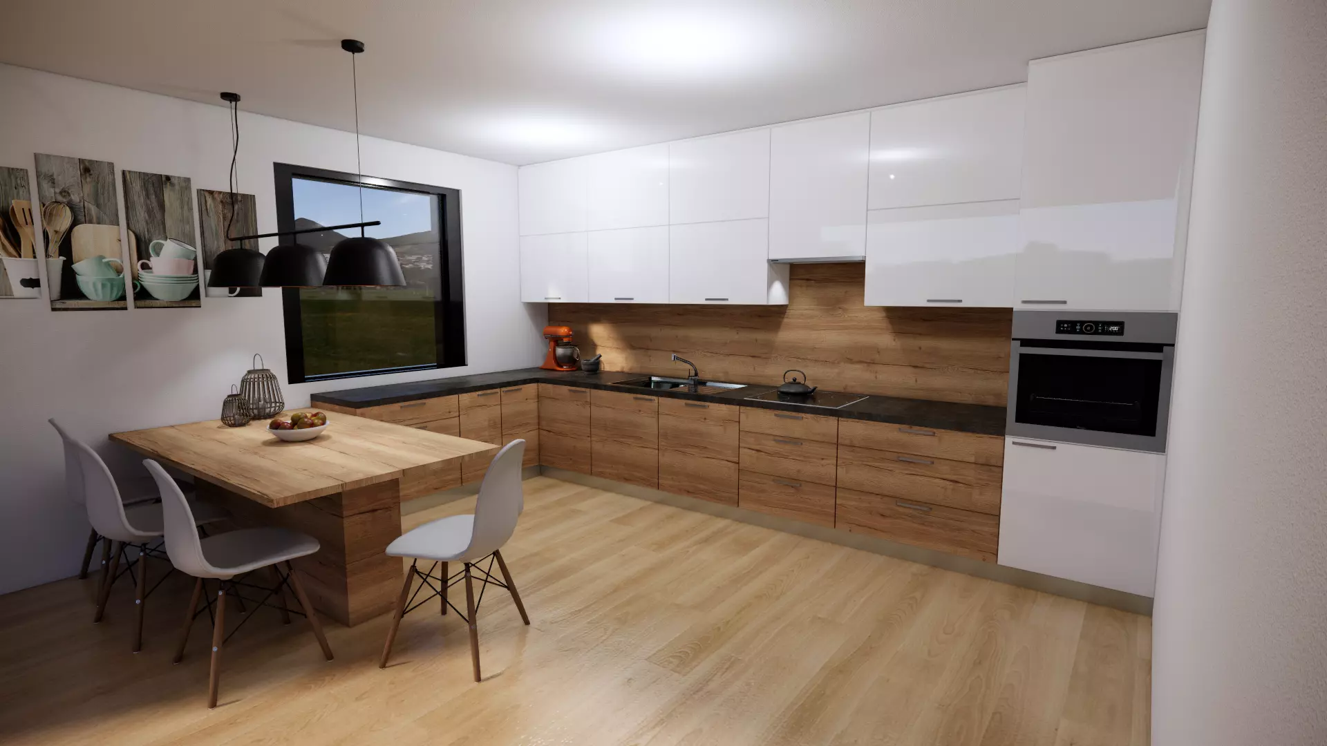 kitchen oak and black marble decor Low-poly 3D model
