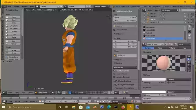 Goku 3d dragon ball character in software 3D model